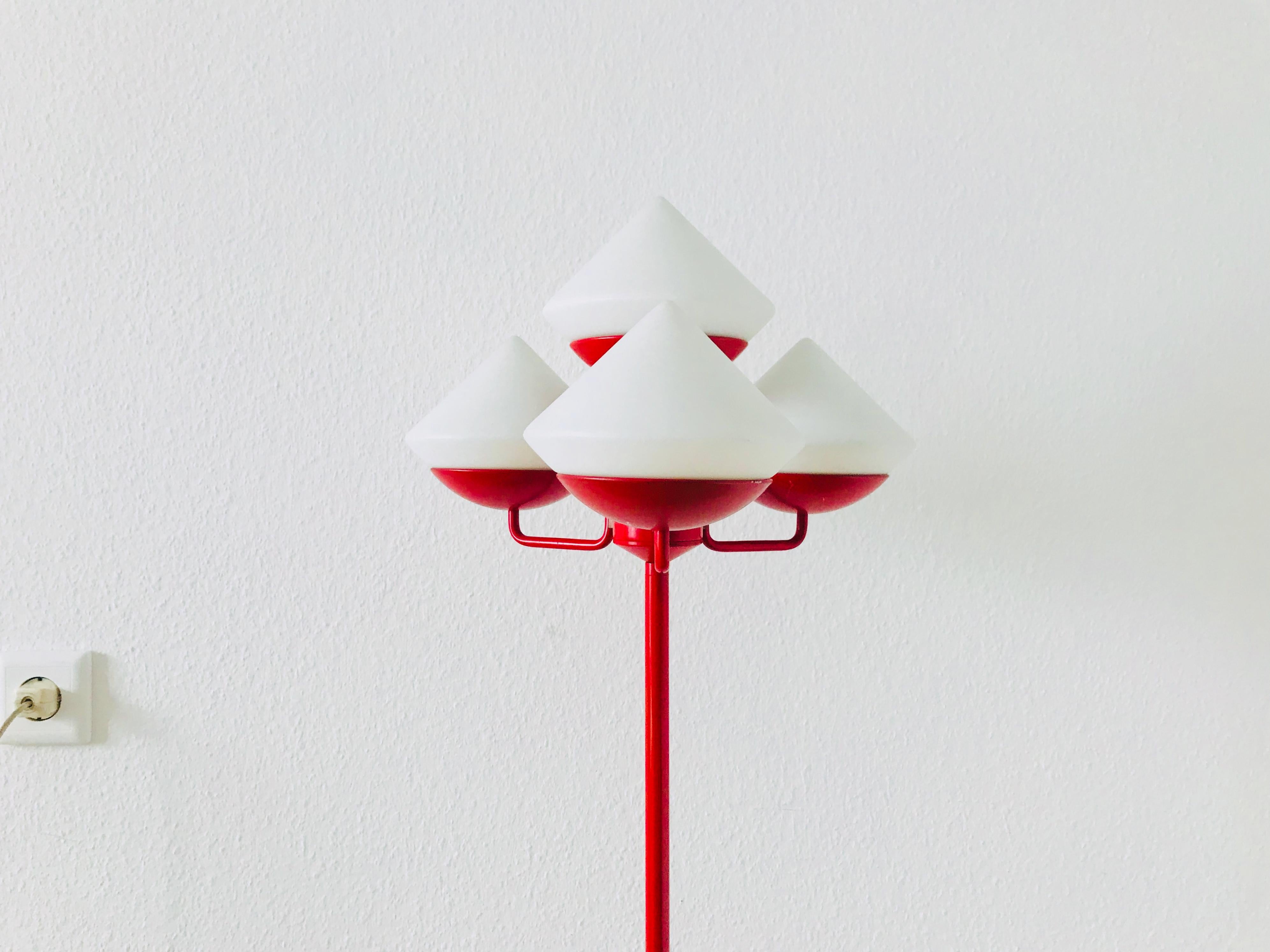 Metal Midcentury Red and White 4-Arm Space Age Floor Lamp Attributed to Kaiser, 1960s