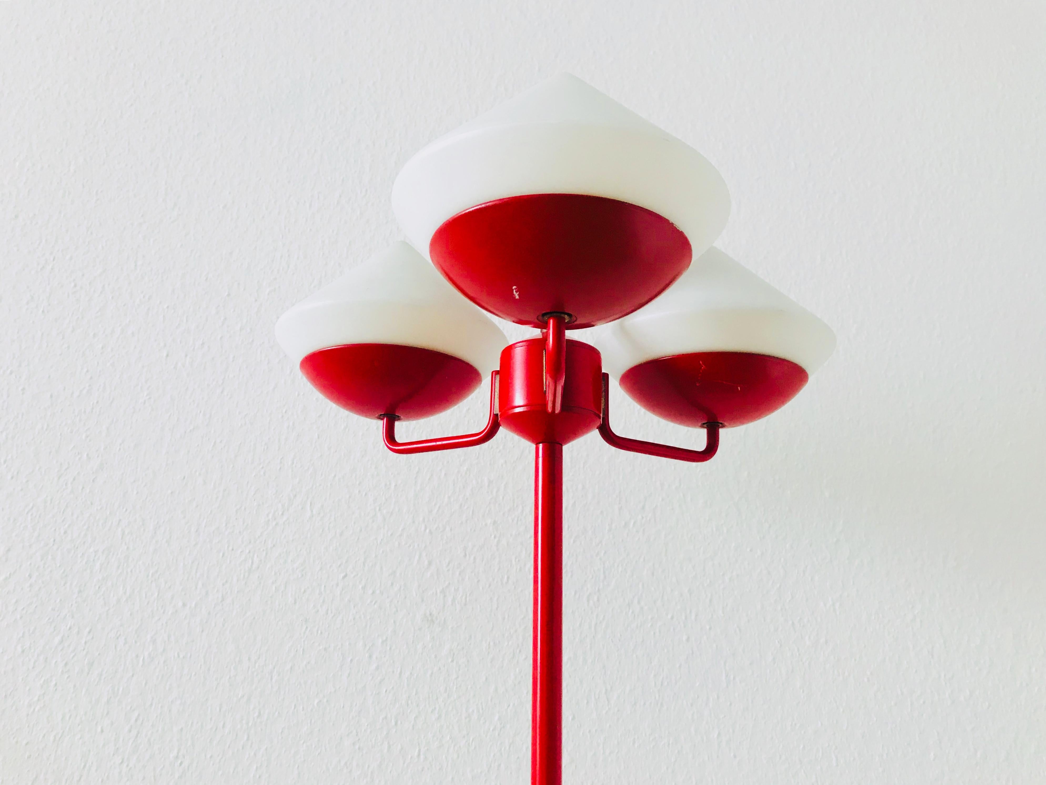 Midcentury Red and White 4-Arm Space Age Floor Lamp Attributed to Kaiser, 1960s 1