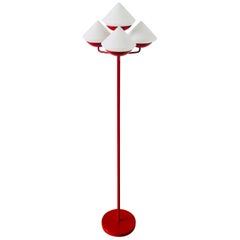 Midcentury Red and White 4-Arm Space Age Floor Lamp Attributed to Kaiser, 1960s