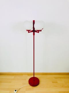Midcentury Red and White 5-Arm Space Age Floor Lamp Attributed to Kaiser, 1960s
