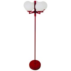 Midcentury Red and White 5-Arm Space Age Floor Lamp Attributed to Kaiser, 1960s