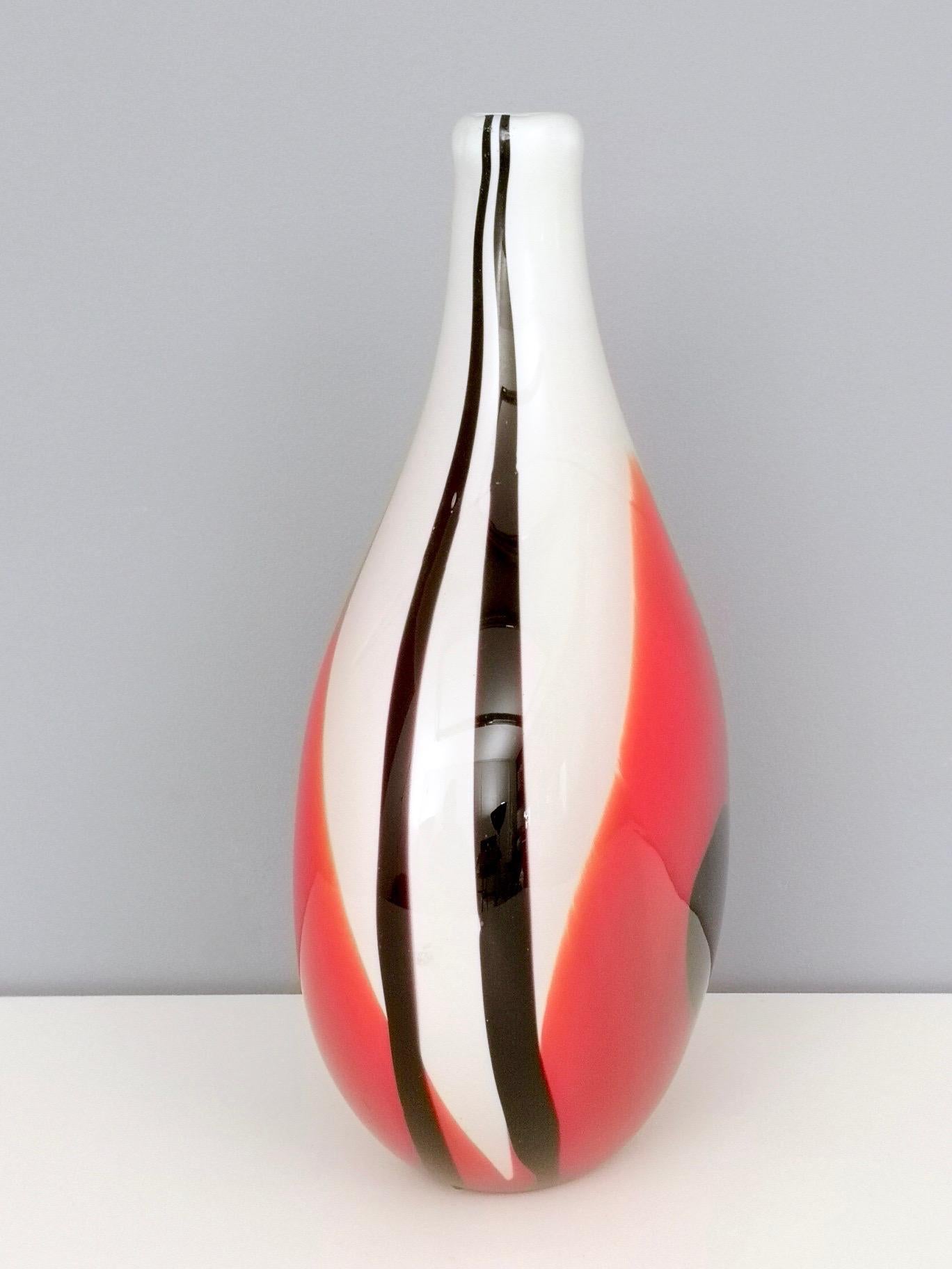 Mid-Century Modern Mid-Century Red, Black and White Murano Glass Vase, Italy