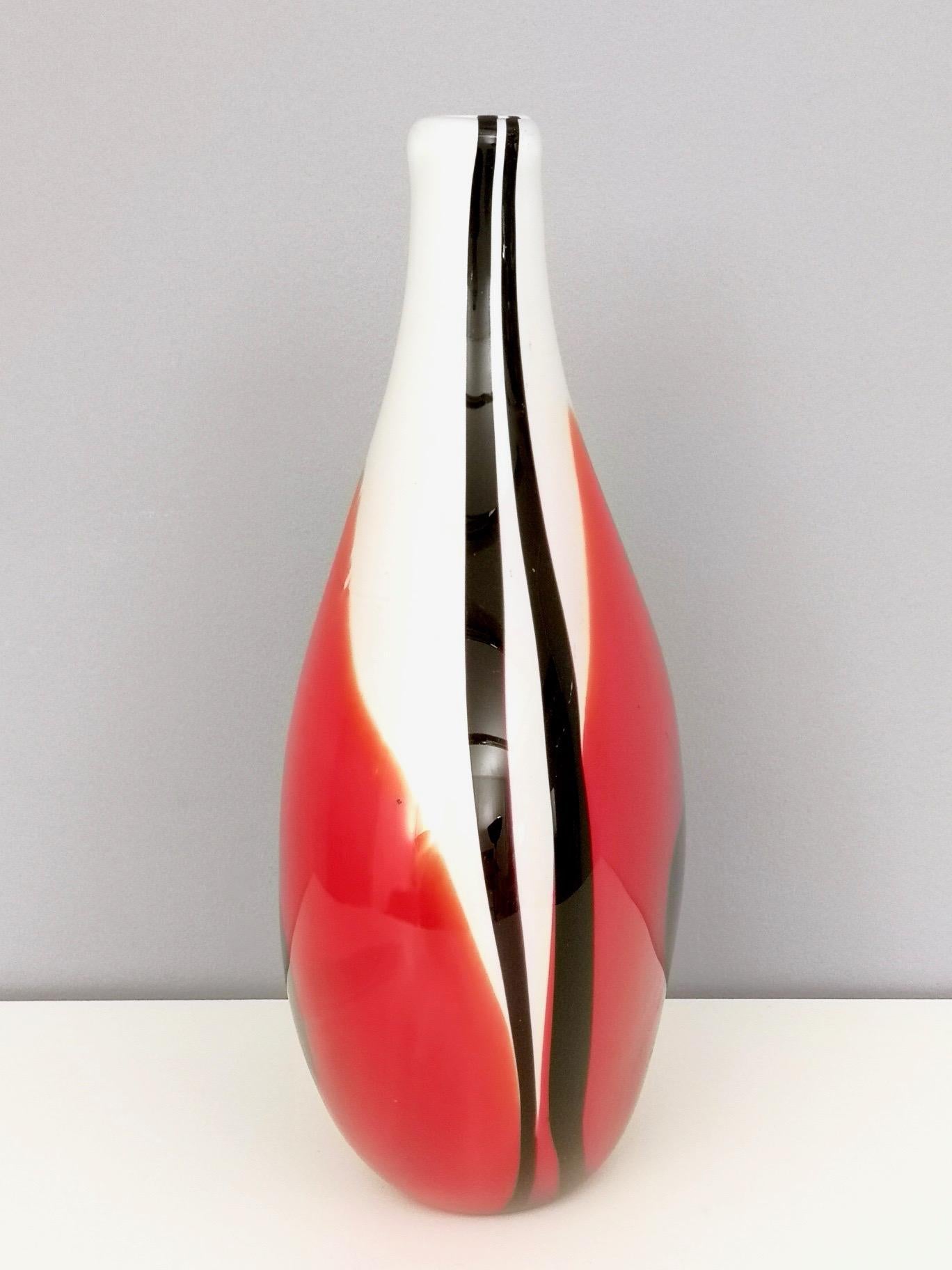 Italian Mid-Century Red, Black and White Murano Glass Vase, Italy