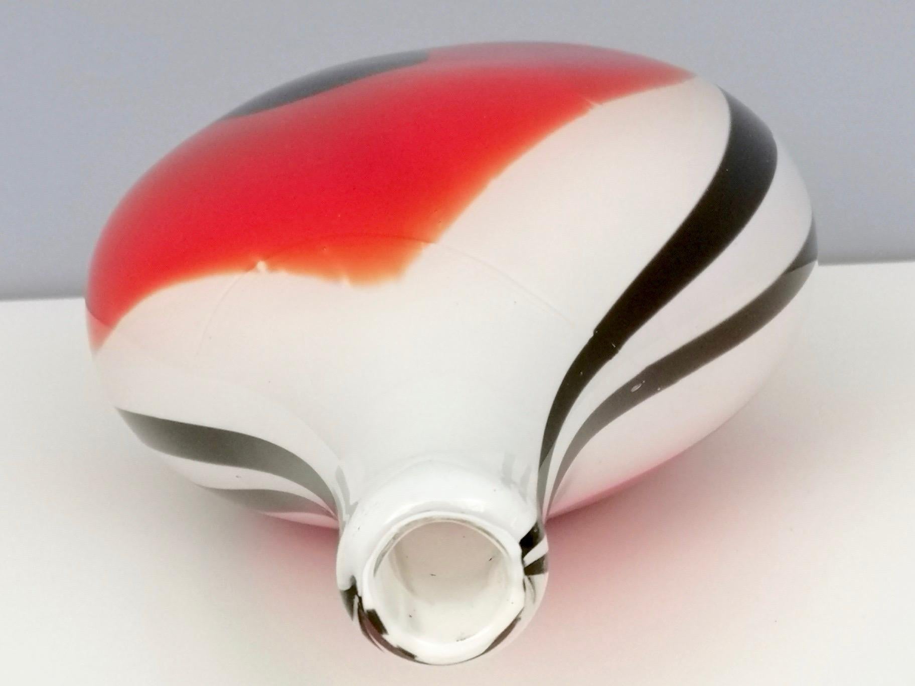Mid-20th Century Mid-Century Red, Black and White Murano Glass Vase, Italy