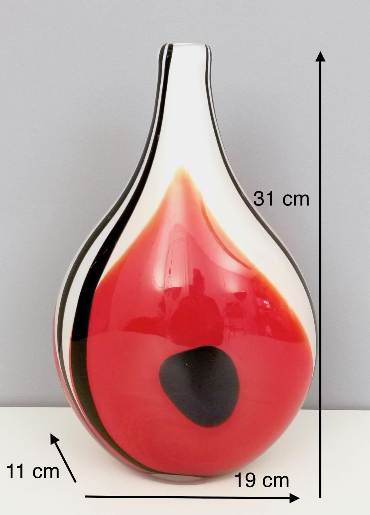 Mid-Century Red, Black and White Murano Glass Vase, Italy 1