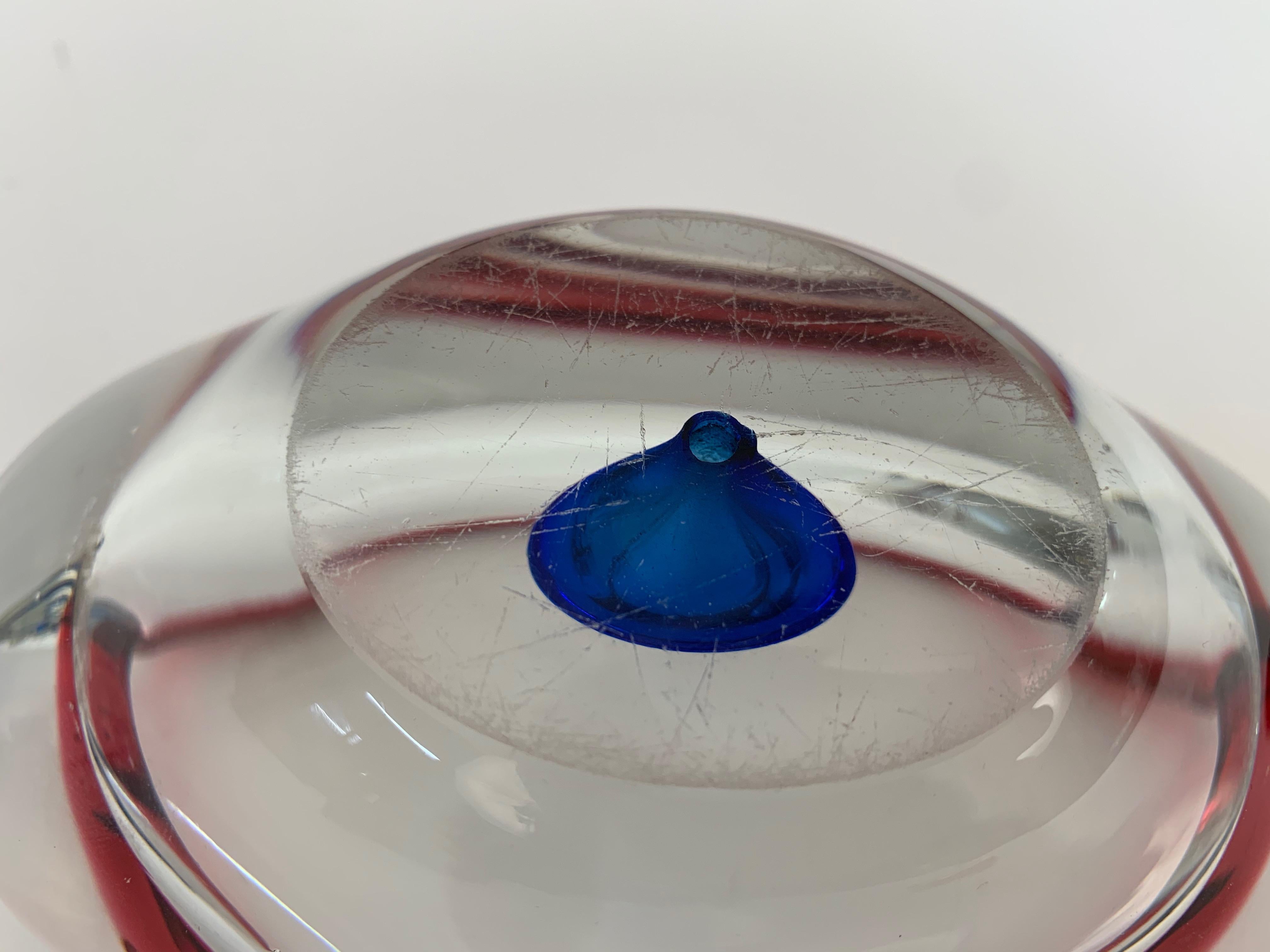 Midcentury Red, Blue and Crystal Murano 
