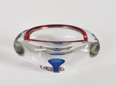 Midcentury Red, Blue and Crystal Murano "Sommerso" Glass Italian Bowl, 1960