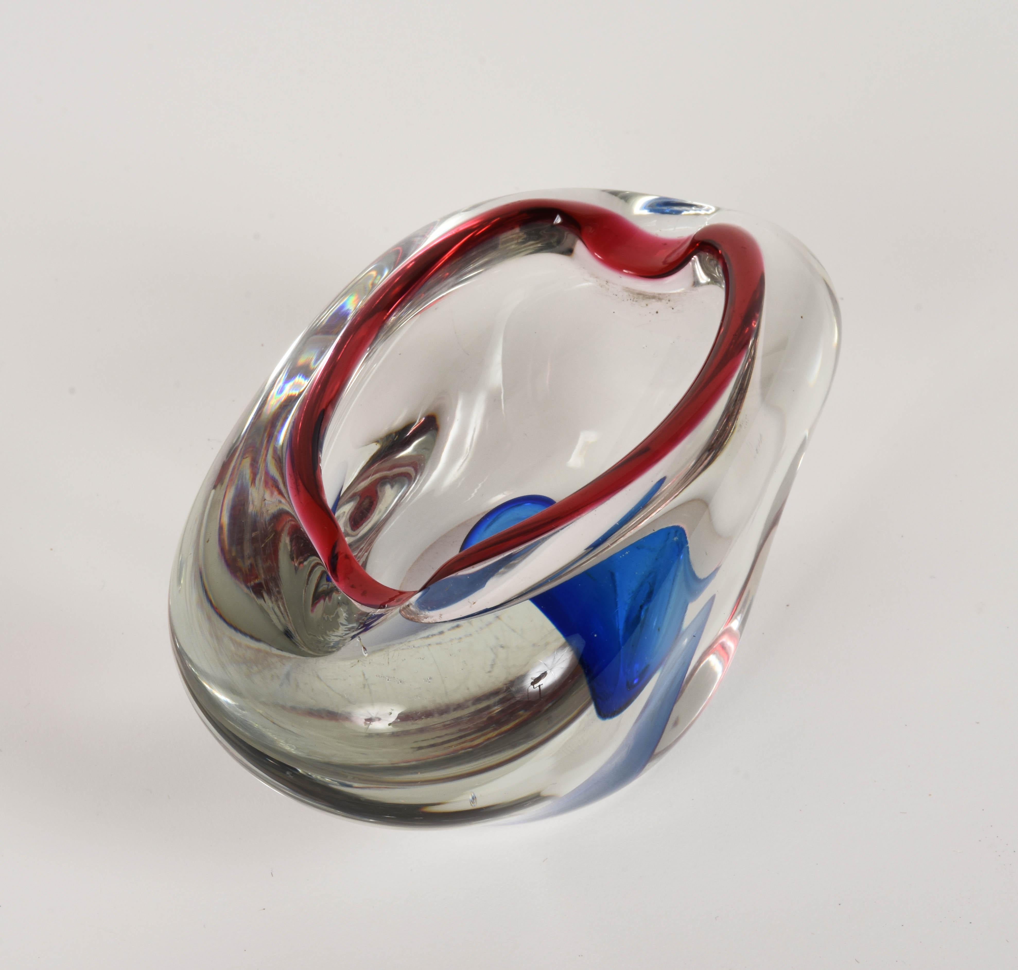 Mid-Century Modern Midcentury Red, Blue and Crystal Murano 