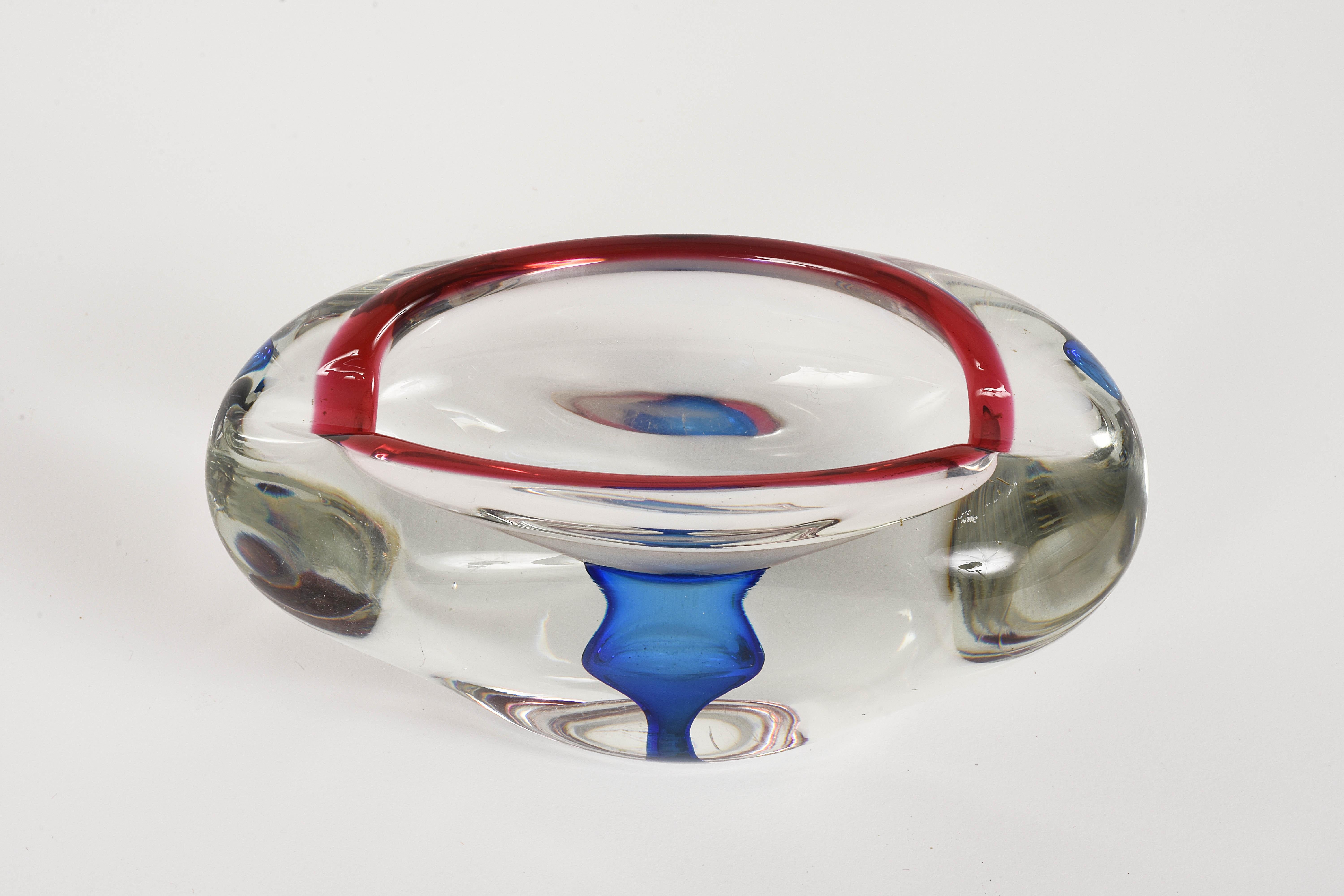 20th Century Midcentury Red, Blue and Crystal Murano 
