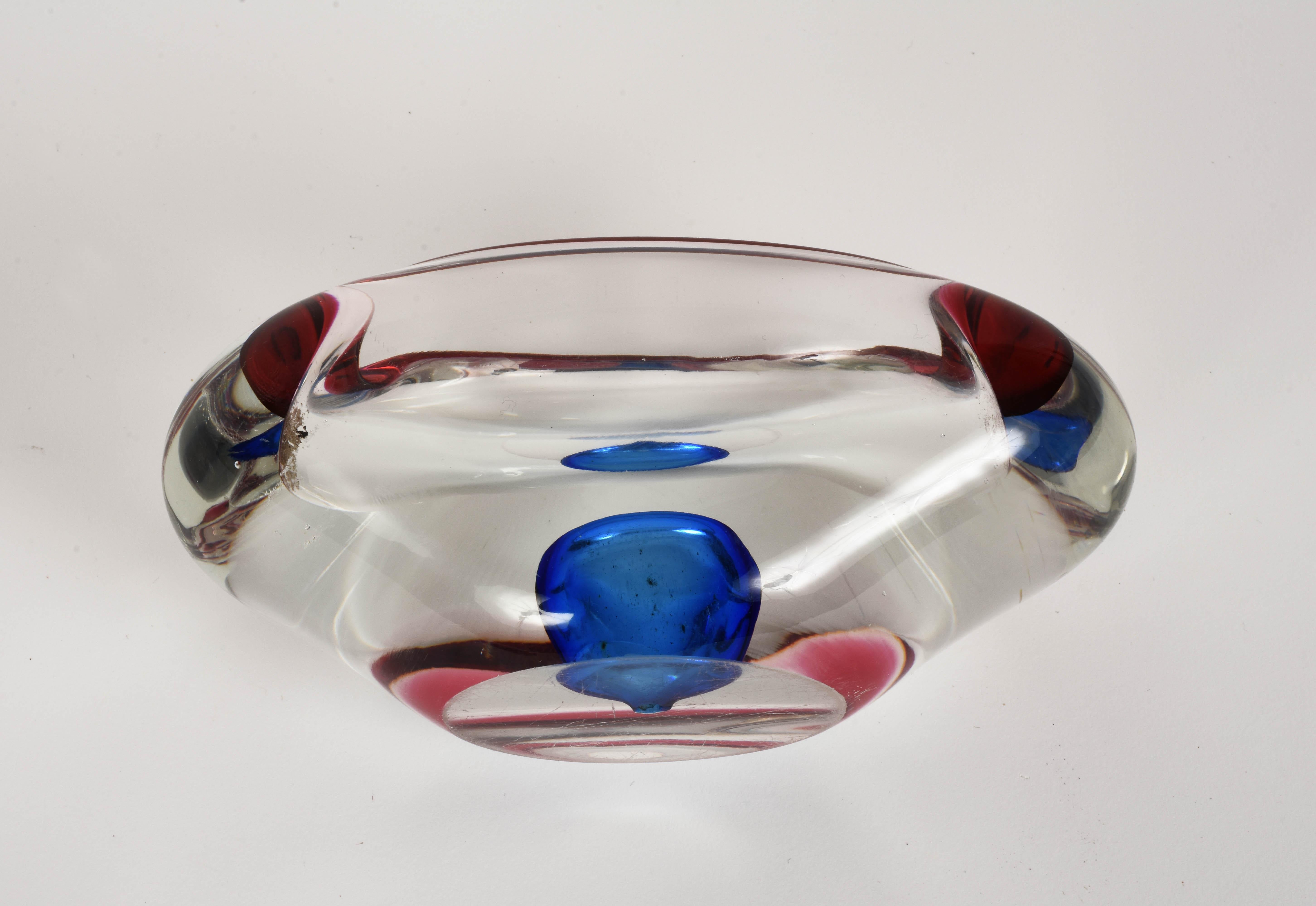 Midcentury Red, Blue and Crystal Murano 