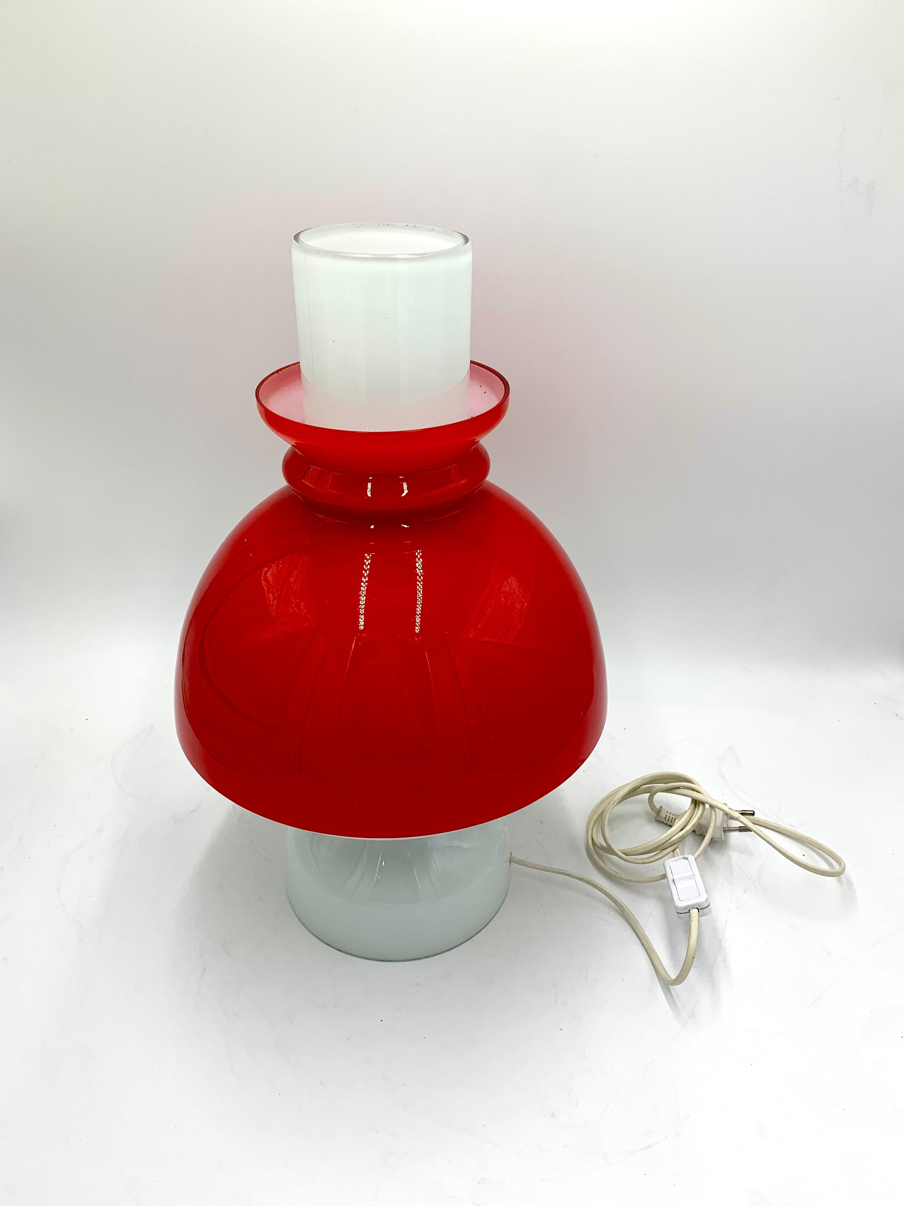 Mid-Century Modern Midcentury Red Glass Table Lamp, Czech Republic, 1960s For Sale