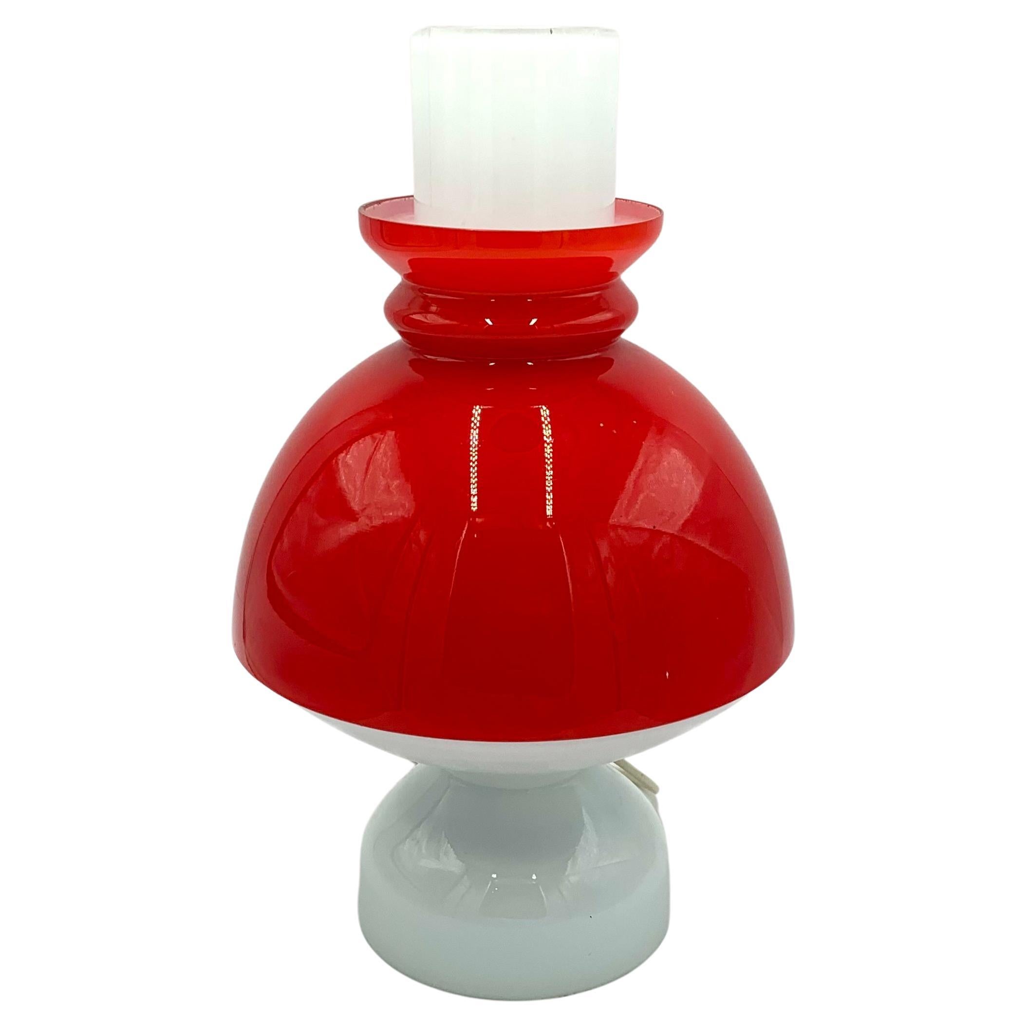 Midcentury Red Glass Table Lamp, Czech Republic, 1960s For Sale
