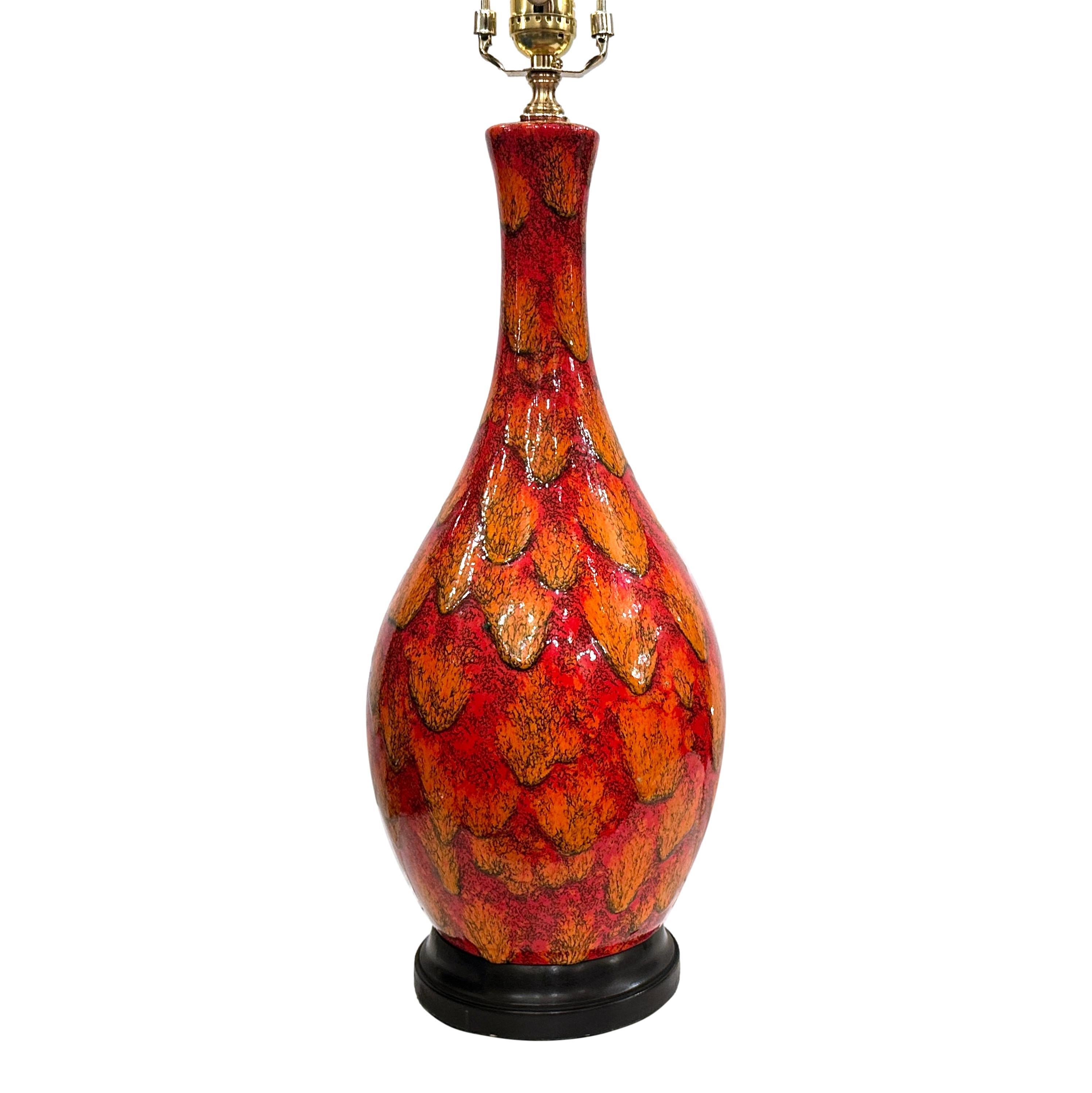 Glazed Midcentury Red Italian Ceramic Lamp For Sale