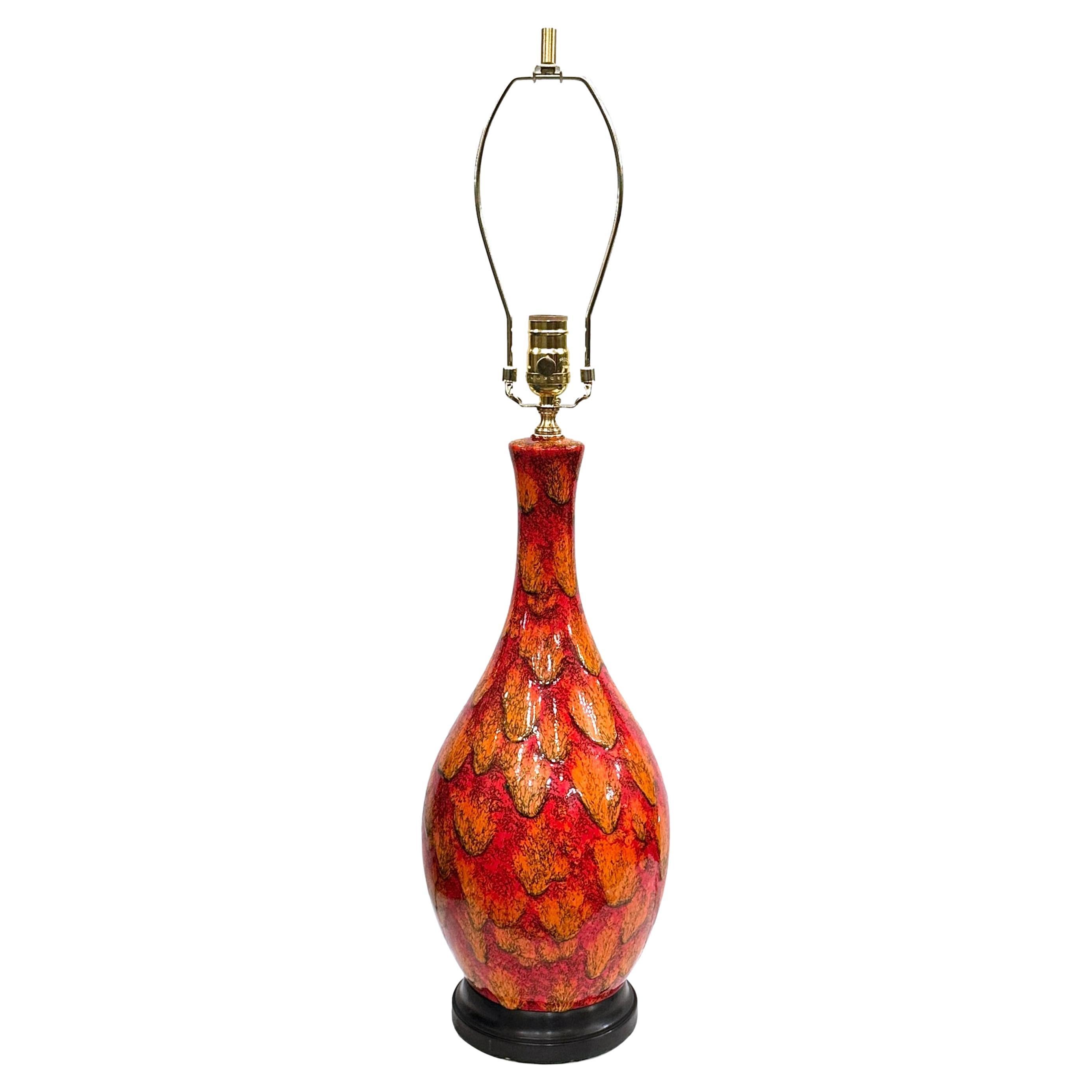 Midcentury Red Italian Ceramic Lamp For Sale