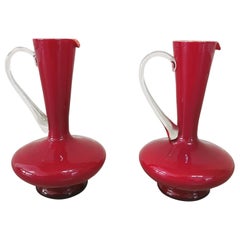 Mid Century Murano Glass Red Vases Italian Design 1960s Set of 2