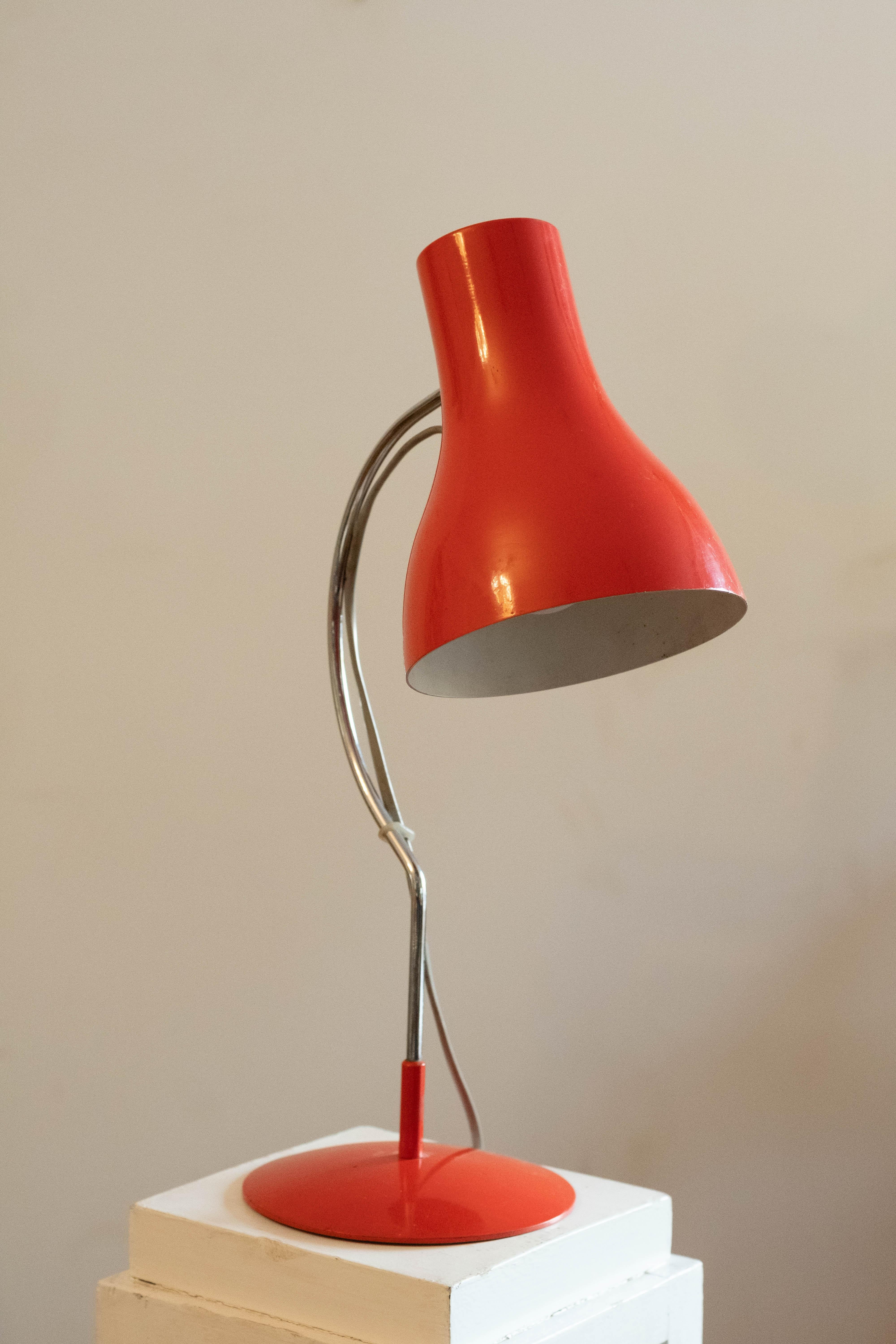 Czech Midcentury Red Table Lamp from Chech Designer Josef Hurka, 1970s