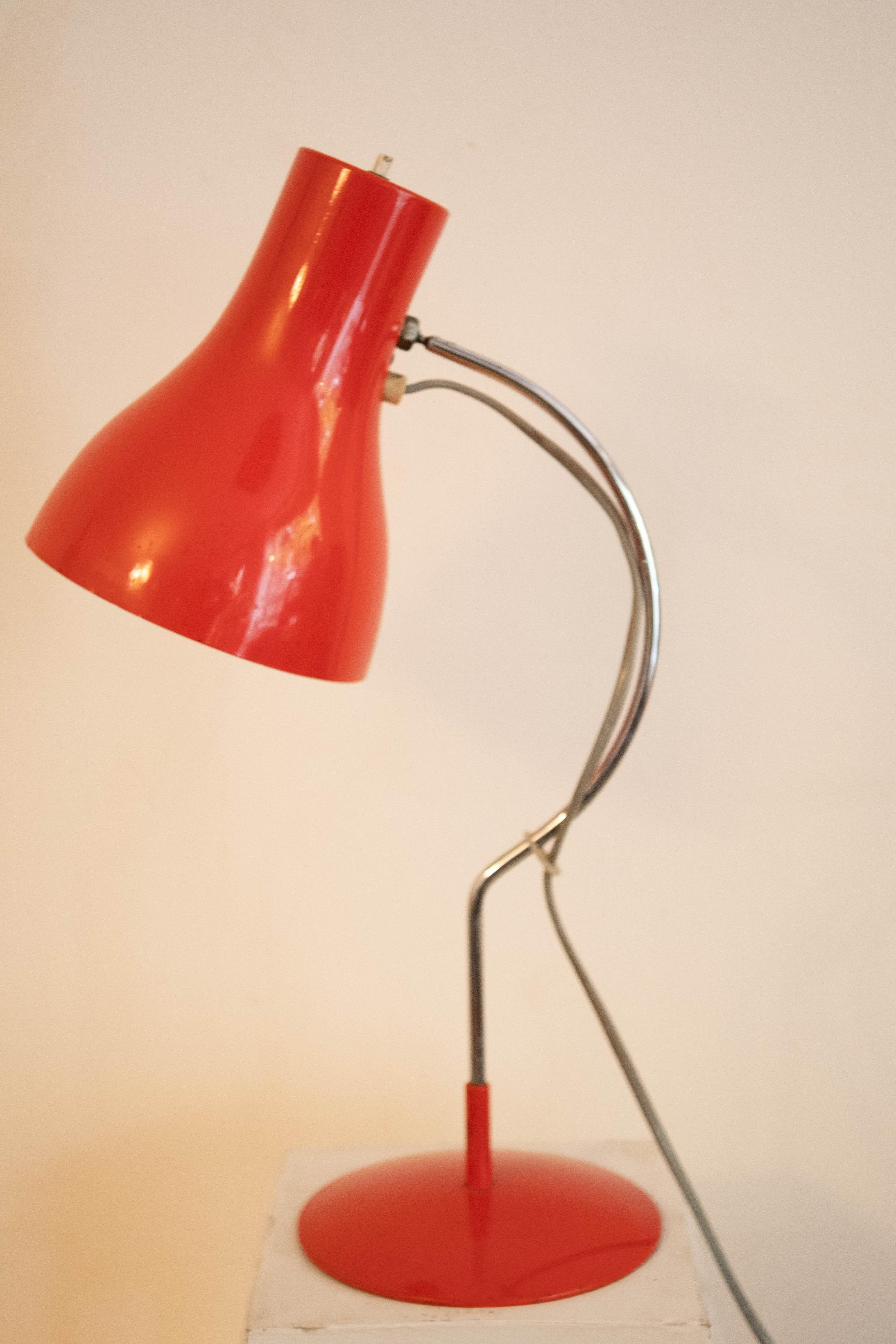 Midcentury Red Table Lamp from Chech Designer Josef Hurka, 1970s In Good Condition In  Budapest, HU