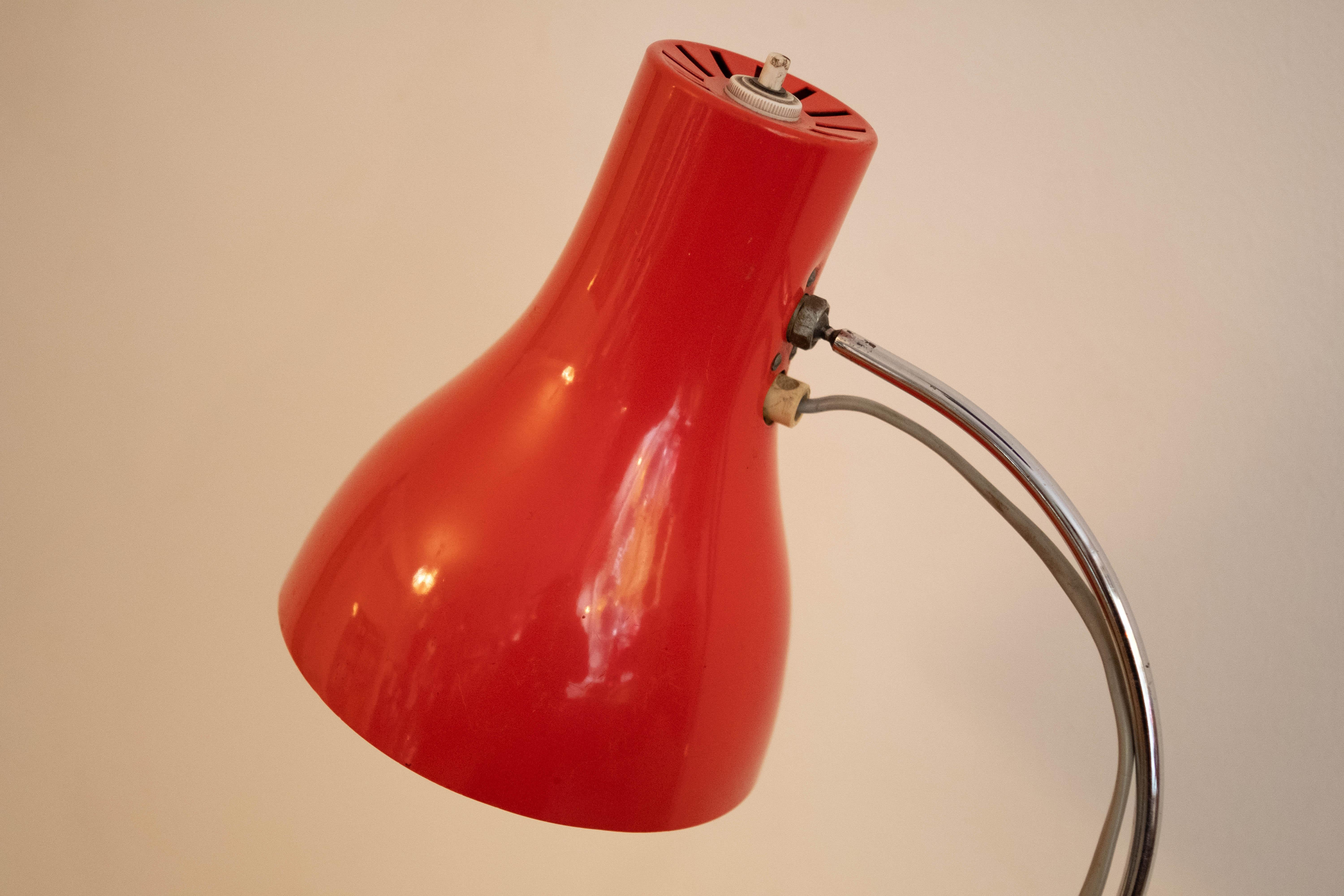 Metal Midcentury Red Table Lamp from Chech Designer Josef Hurka, 1970s