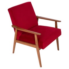 Midcentury Red Velvet Dante Armchair, 1960s