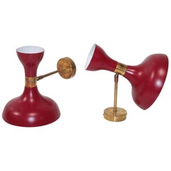 Midcentury Red Wall Lamps in the Style of Stilnovo