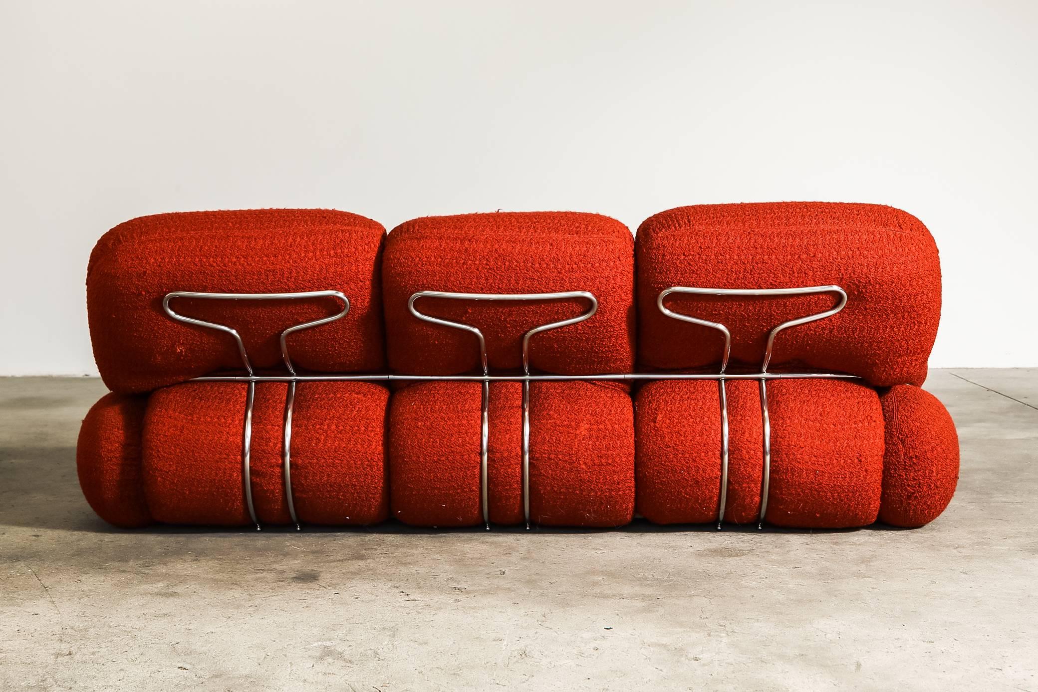 Mid-Century Modern Midcentury Red Wool Blend Sofa by Adriano Piazzesi, circa 1970