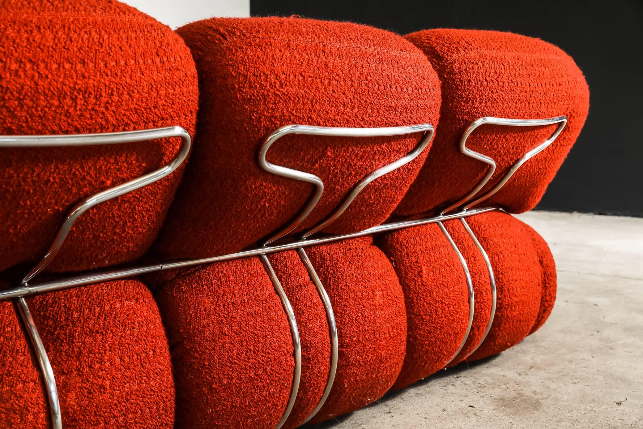 Italian Midcentury Red Wool Blend Sofa by Adriano Piazzesi, circa 1970