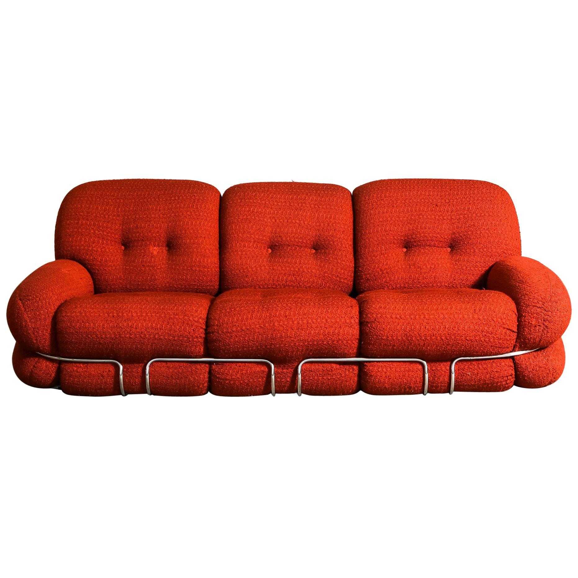 Midcentury Red Wool Blend Sofa by Adriano Piazzesi, circa 1970