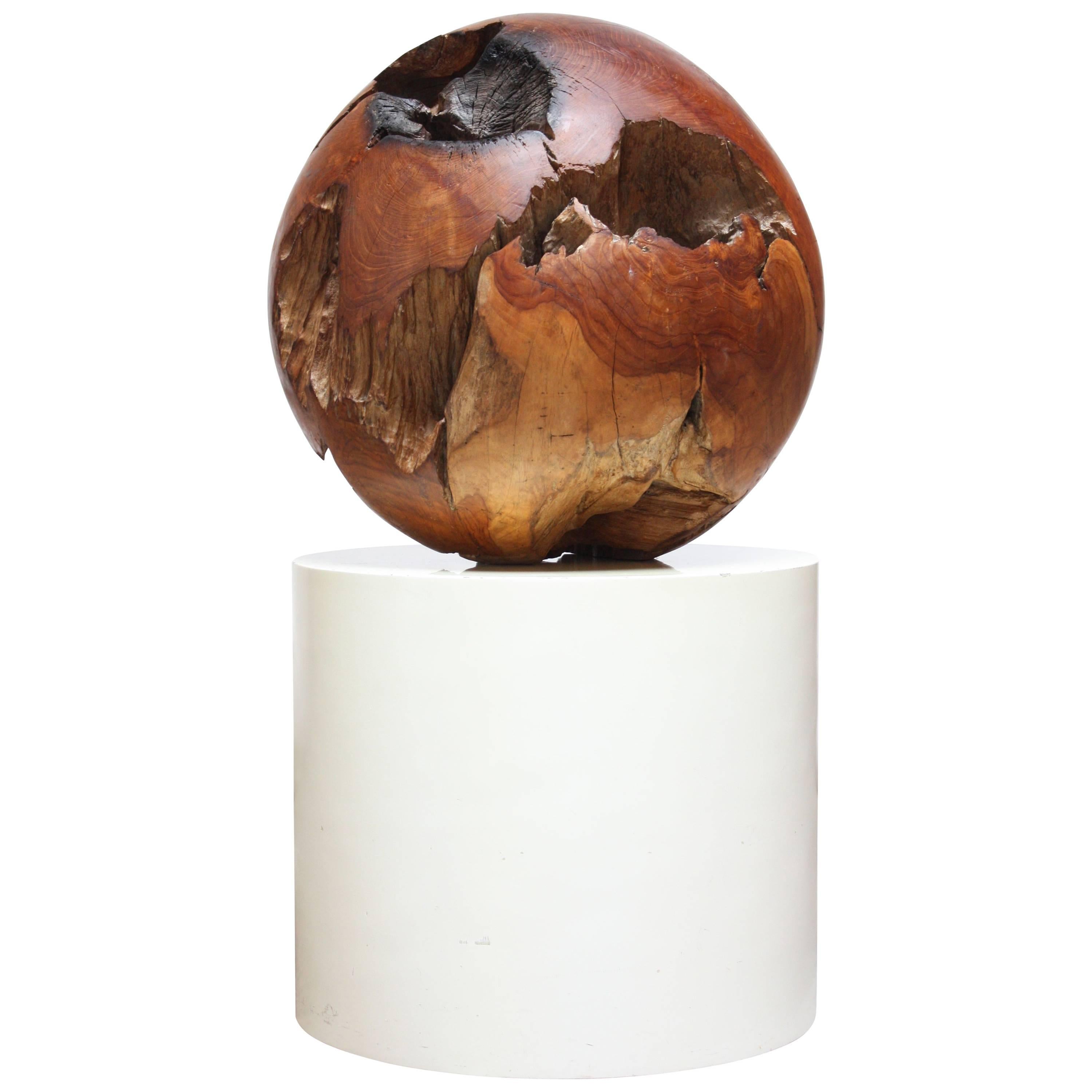 Large Midcentury Redwood Burl Sphere Sculpture For Sale