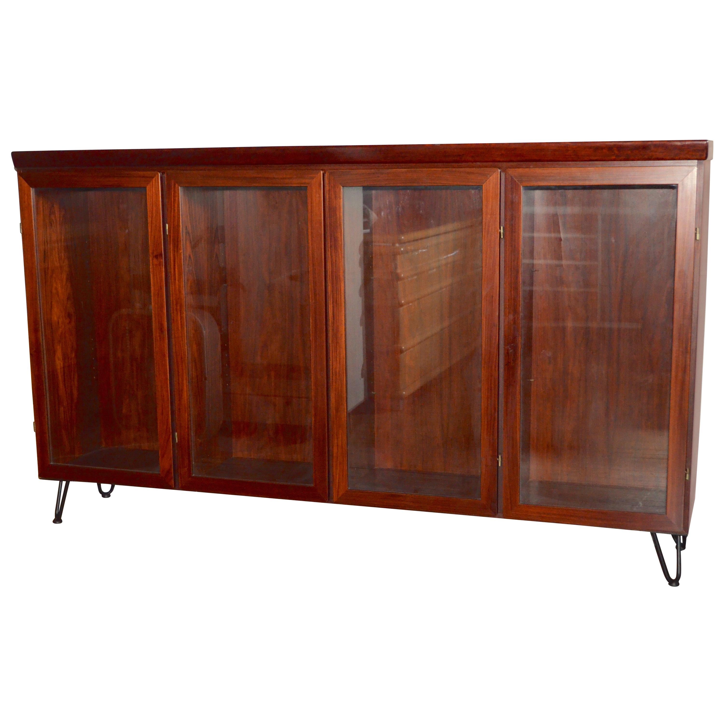 Midcentury Redwood Credenza from Skovby Mounted on High Hairpin Legs