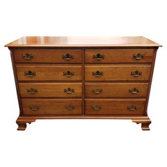 Midcentury Refinished Chippendale 8-Drawer Light Wild Cherry Double Dresser