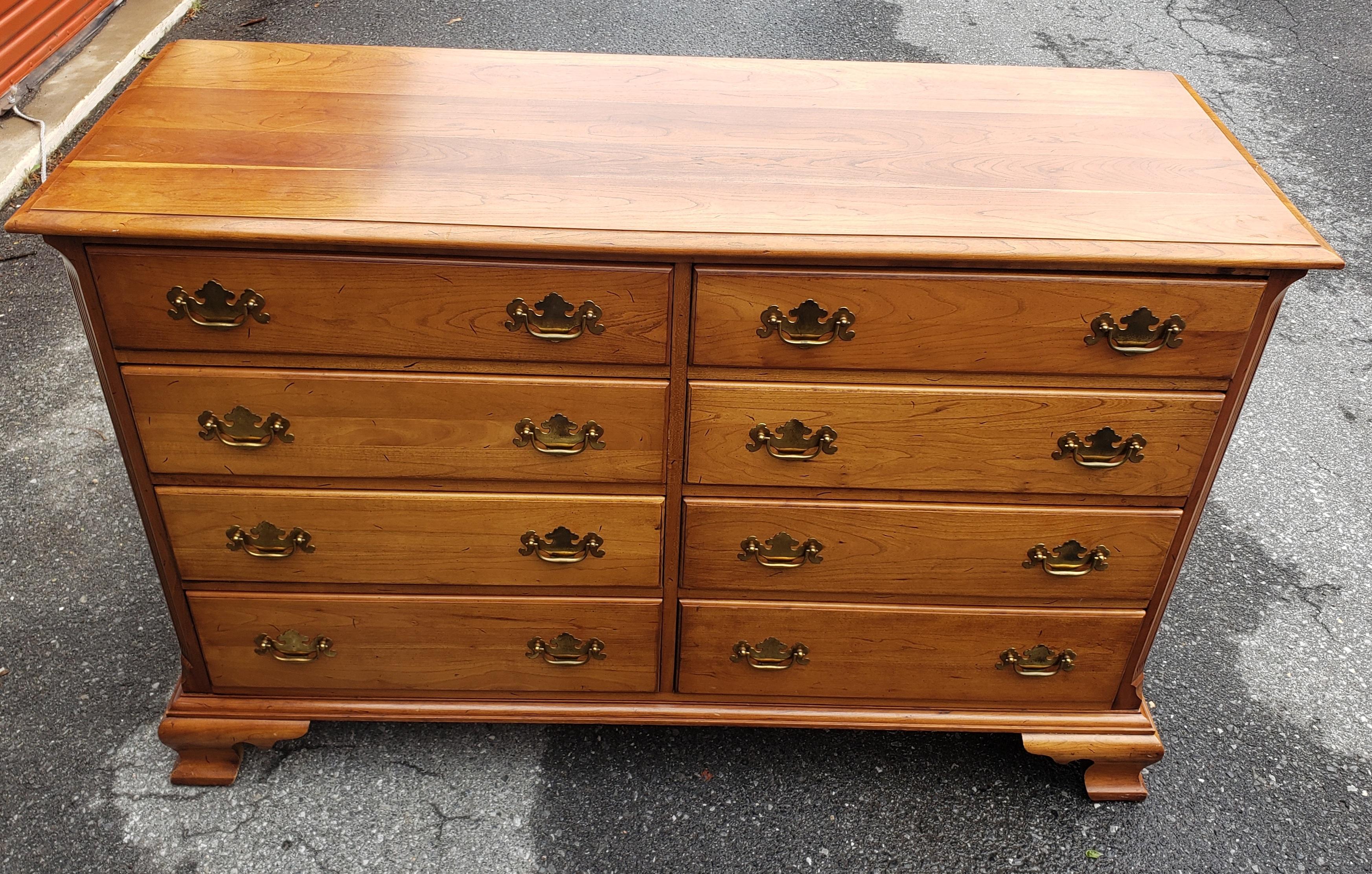 American Midcentury Refinished Chippendale 8-Drawer Light Wild Cherry Double Dresser For Sale