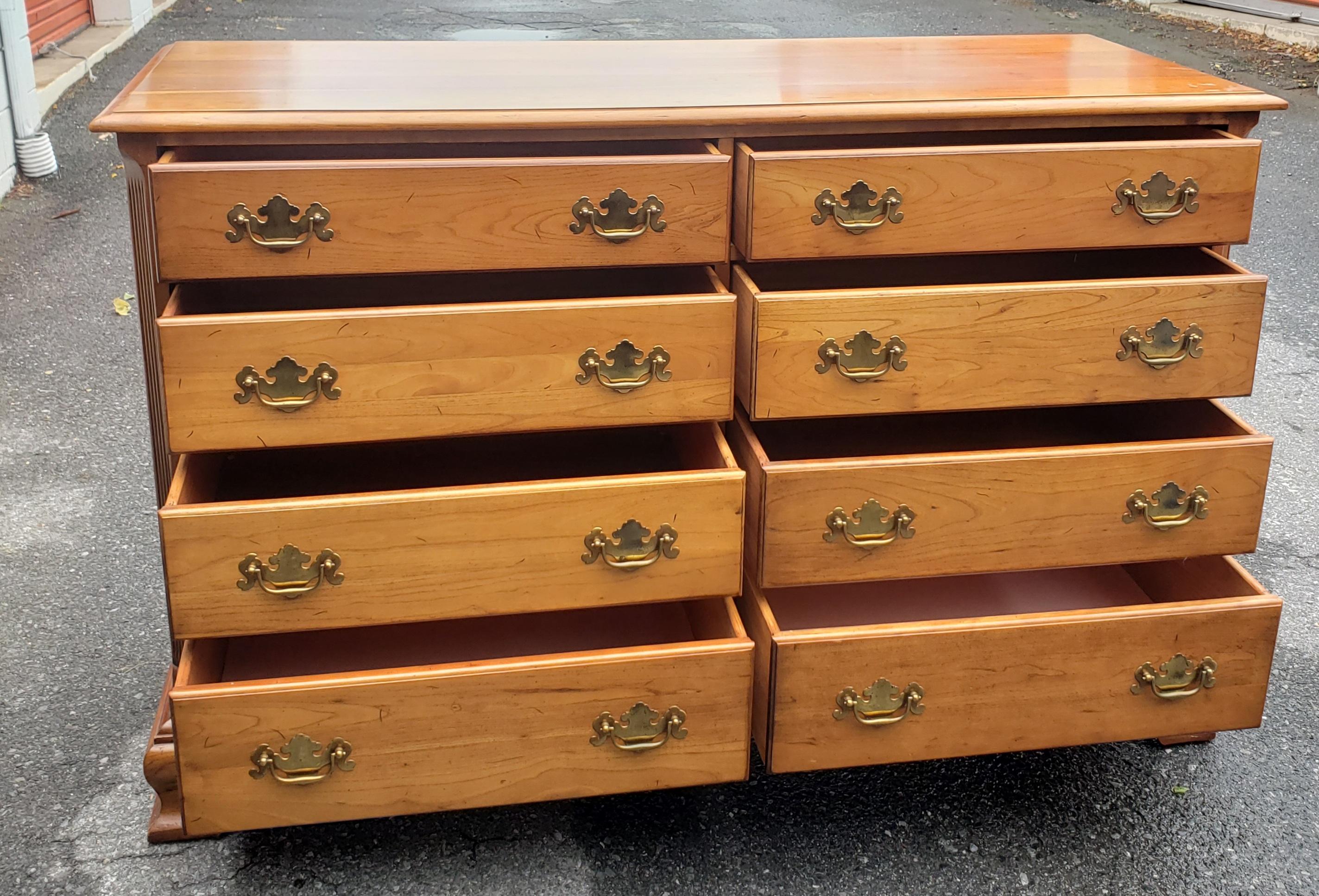 Midcentury Refinished Chippendale 8-Drawer Light Wild Cherry Double Dresser In Good Condition For Sale In Germantown, MD