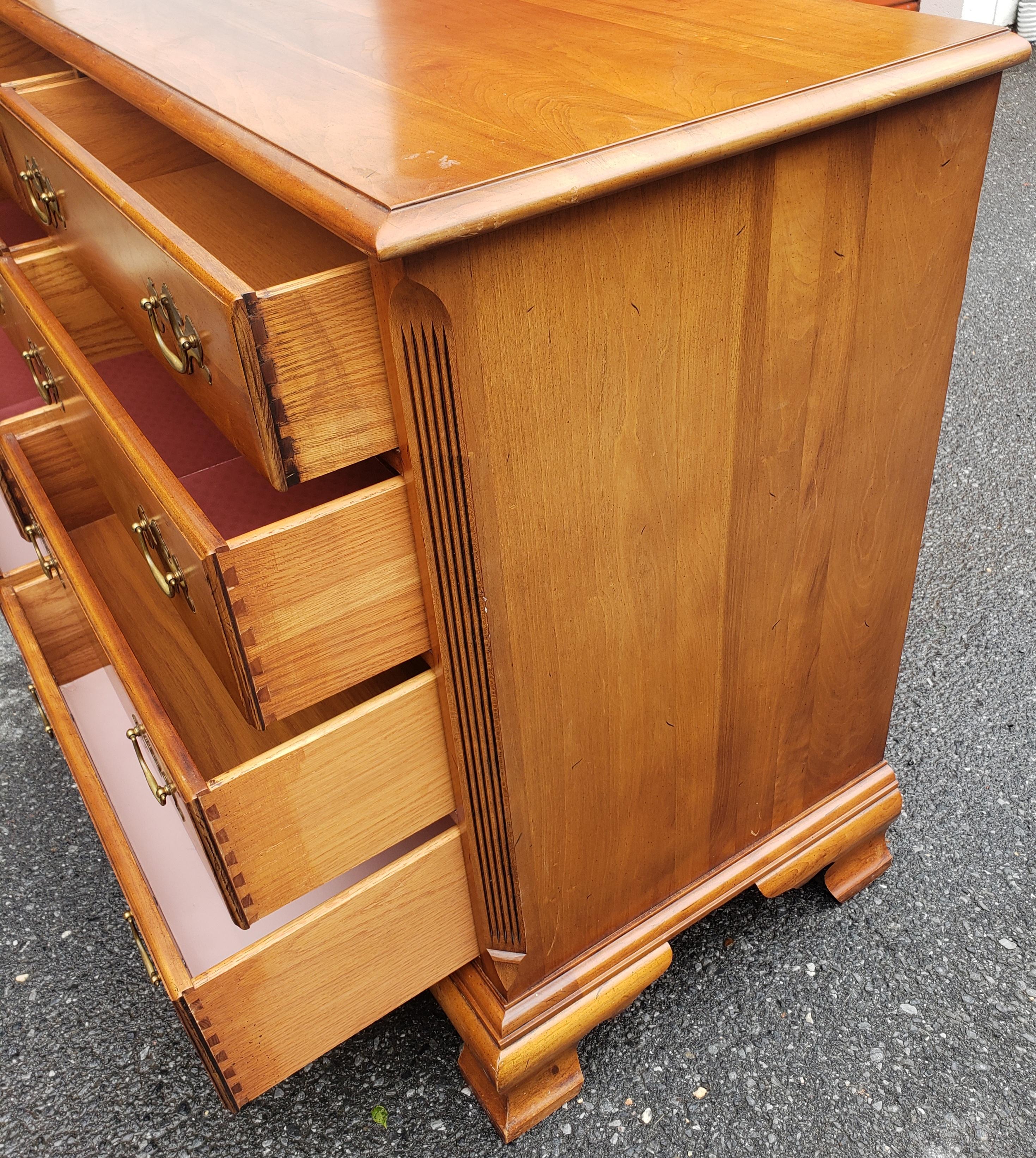 Midcentury Refinished Chippendale 8-Drawer Light Wild Cherry Double Dresser For Sale 1