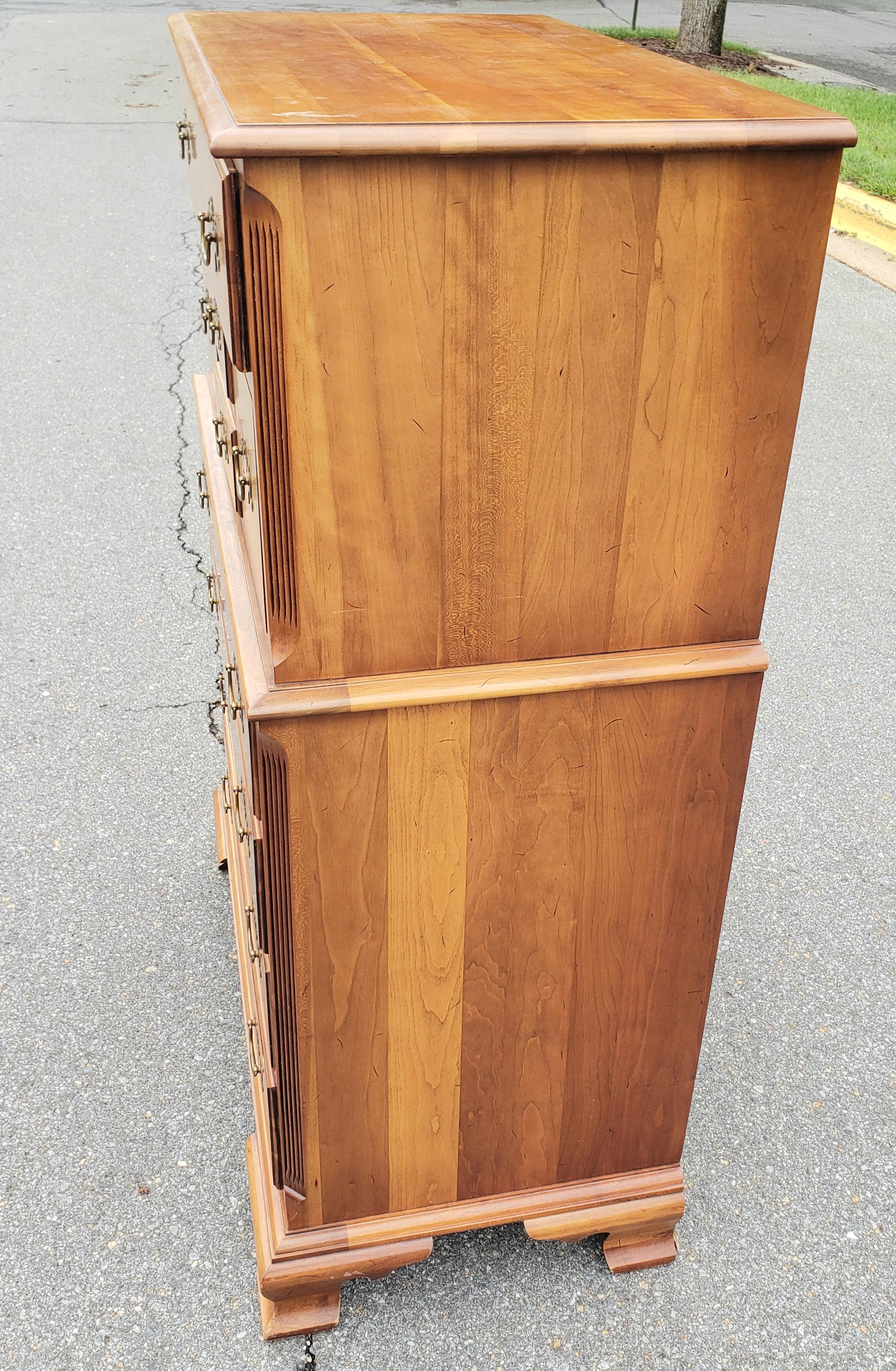 Midcentury Refinished Chippendale 9-Drawer Light Wild Cherry Chest of Drawers For Sale 2