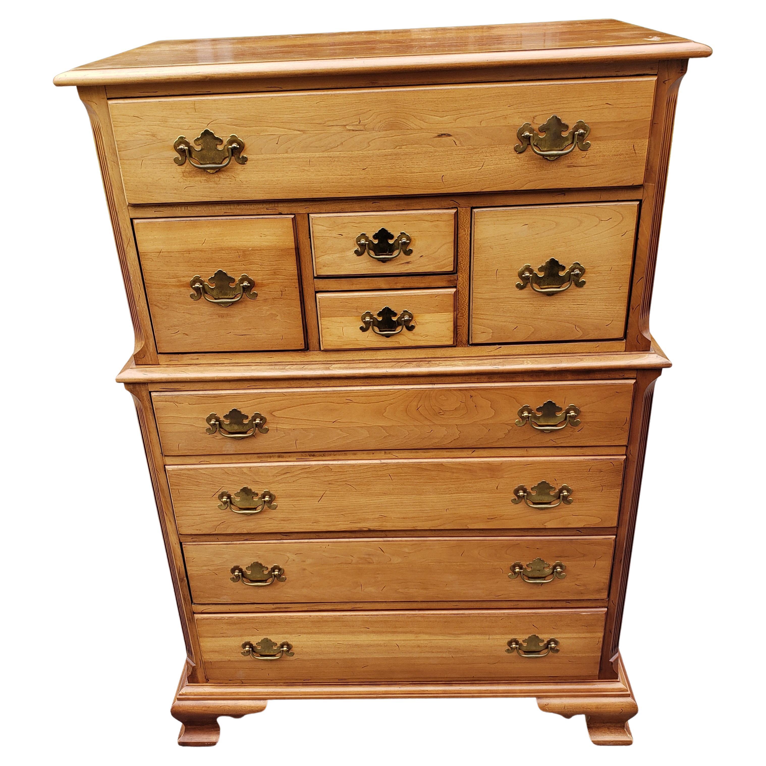 Midcentury Refinished Chippendale 9-Drawer Light Wild Cherry Chest of Drawers