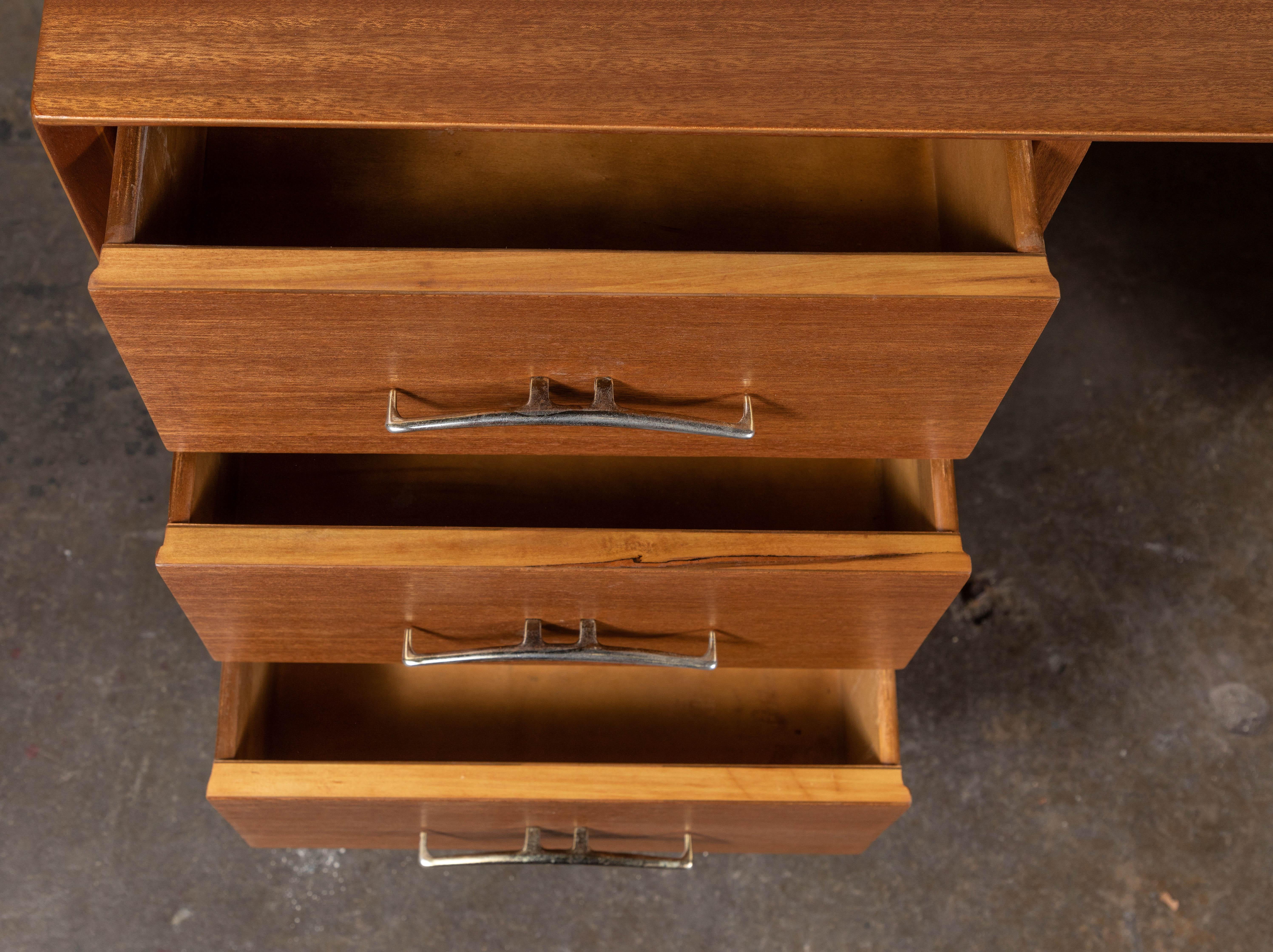Midcentury Refinished Desk with Finished Back by Brown Saltman For Sale 1