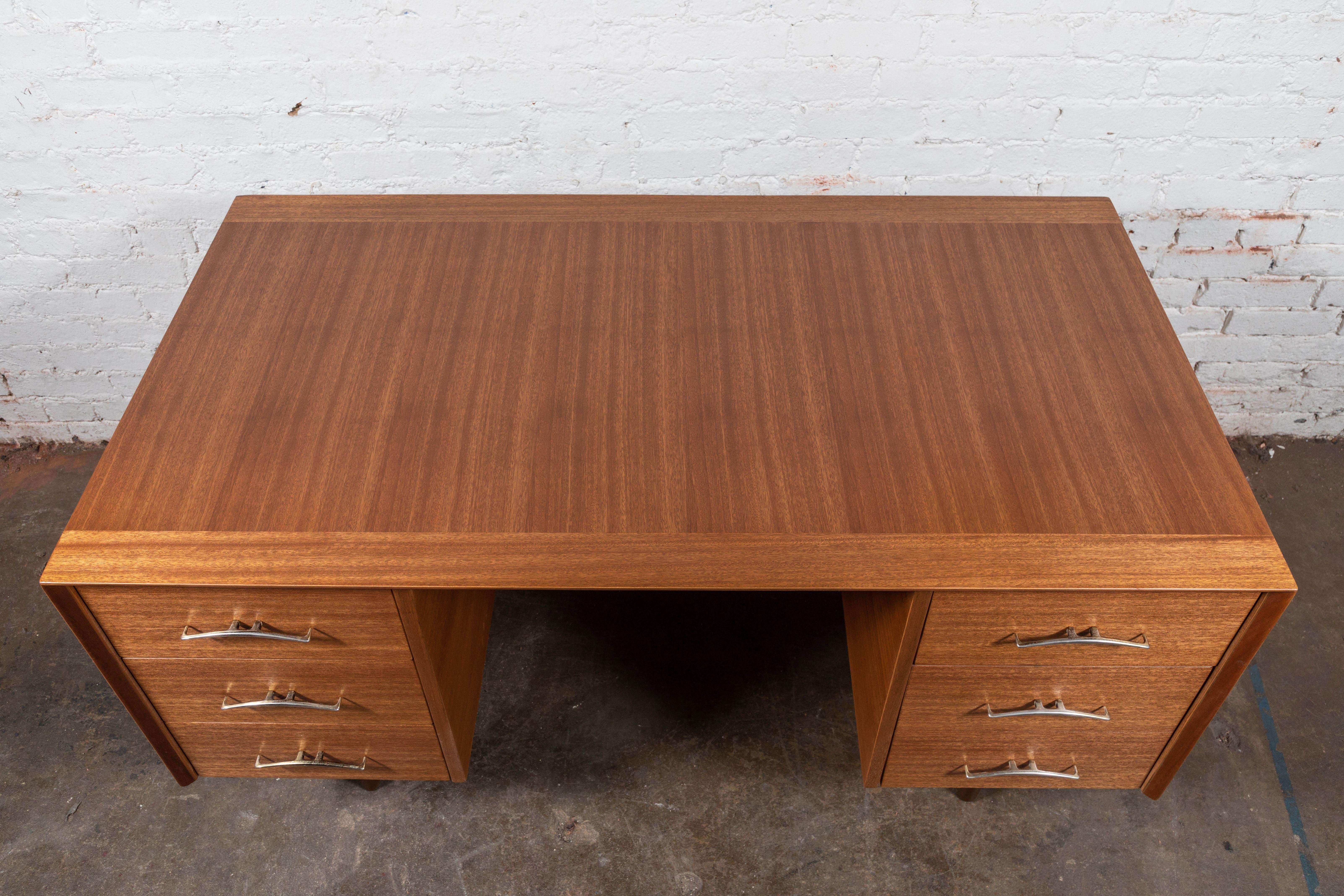 Midcentury Refinished Desk with Finished Back by Brown Saltman For Sale 4