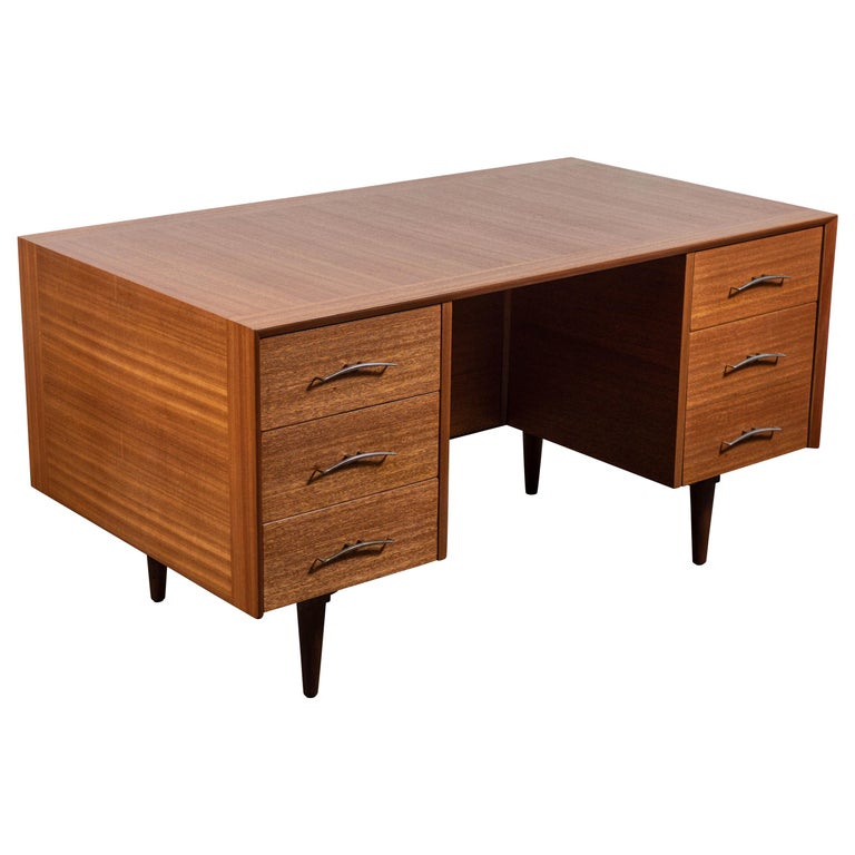 Midcentury Refinished Desk with Finished Back by Brown Saltman For Sale