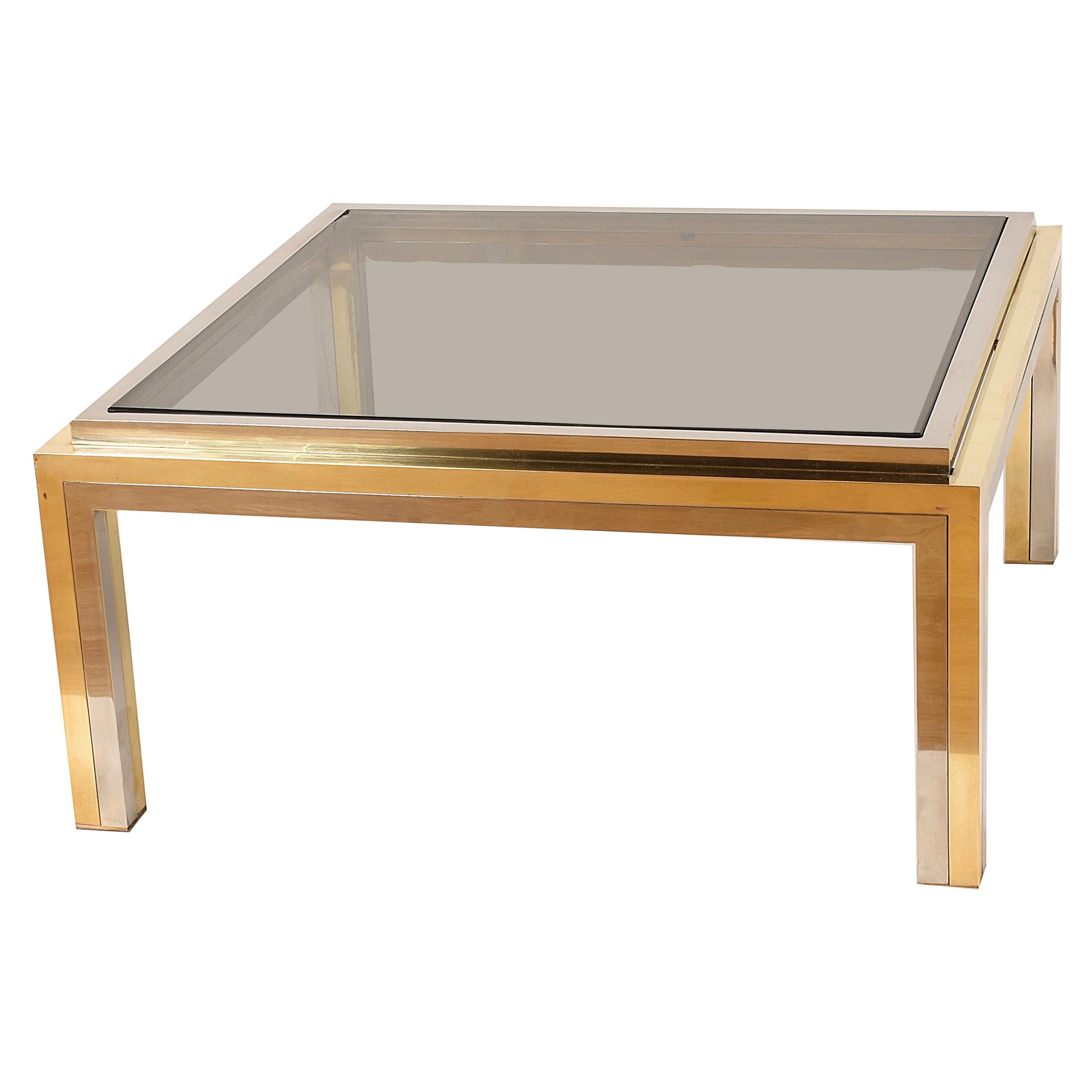 Midcentury Rega Smoked Glass, Brass and Chrome Square Coffee Table, Italy 1970s For Sale