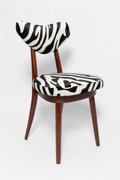 Midcentury Regency Zebra Black and White Heart Chair, Poland, 1960s