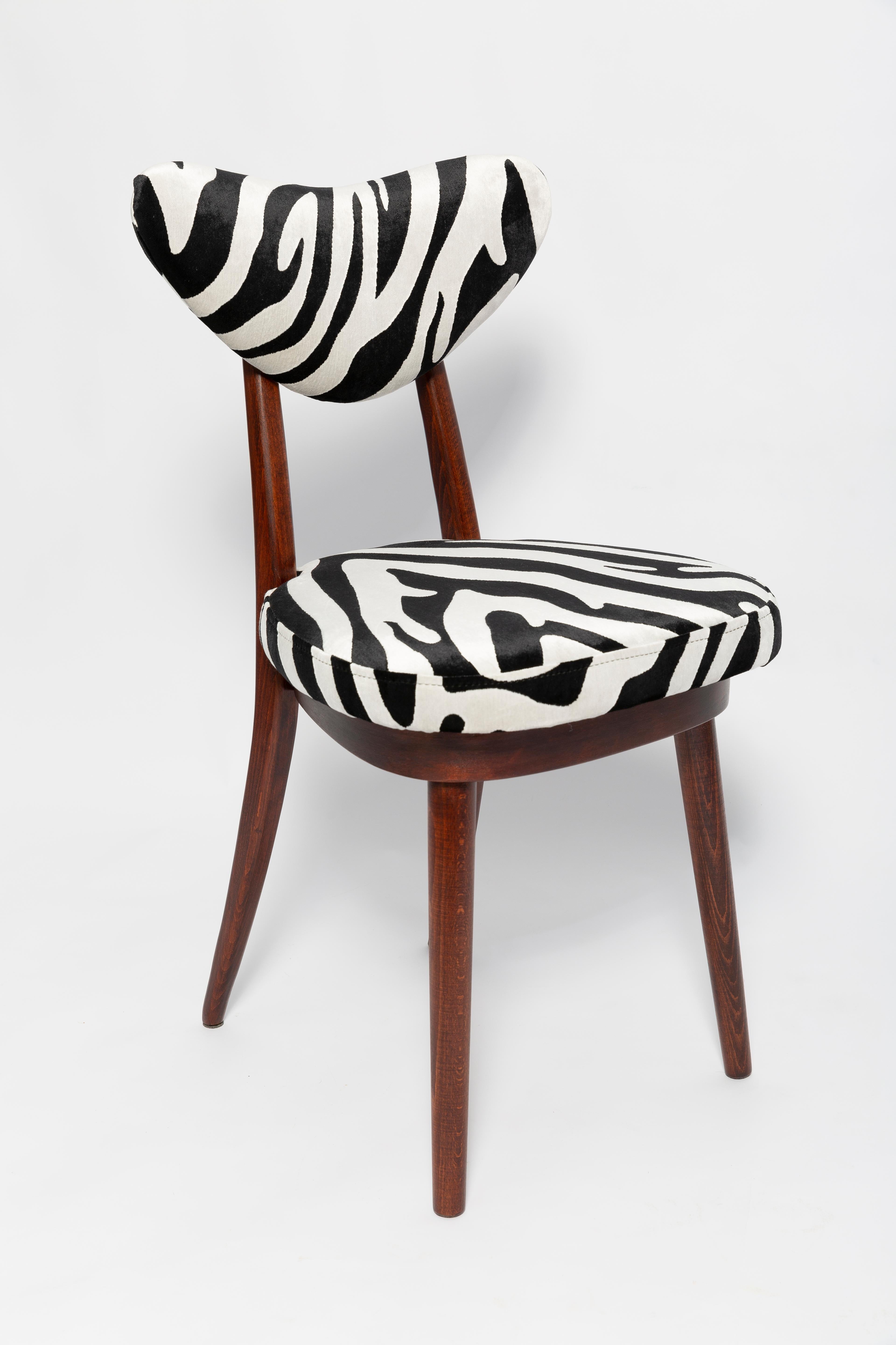 Mid-Century Modern Midcentury Regency Zebra Black and White Heart Chair, Poland, 1960s For Sale