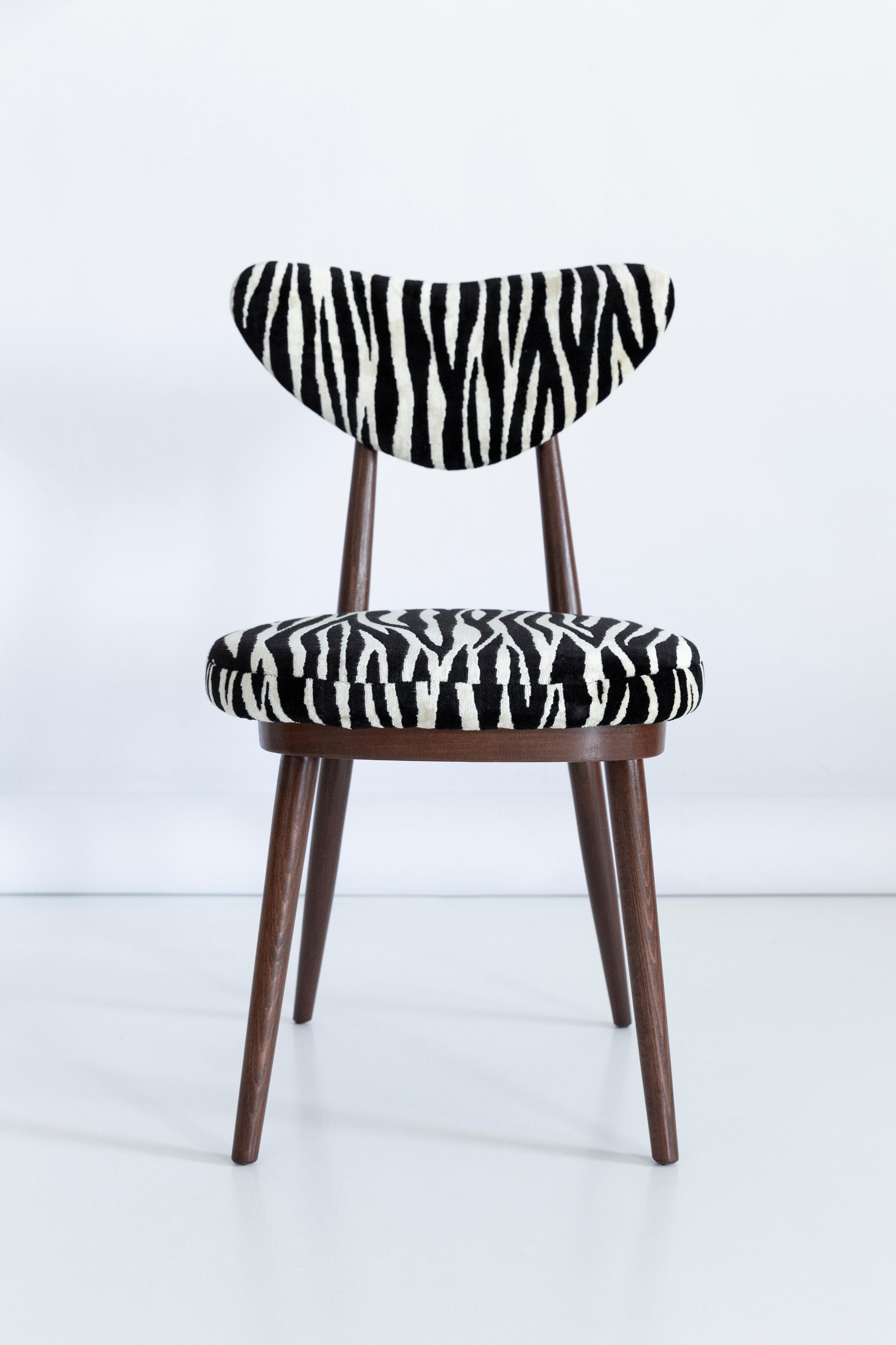 Polish Midcentury Regency Zebra Black and White Heart Chair, Poland, 1960s For Sale