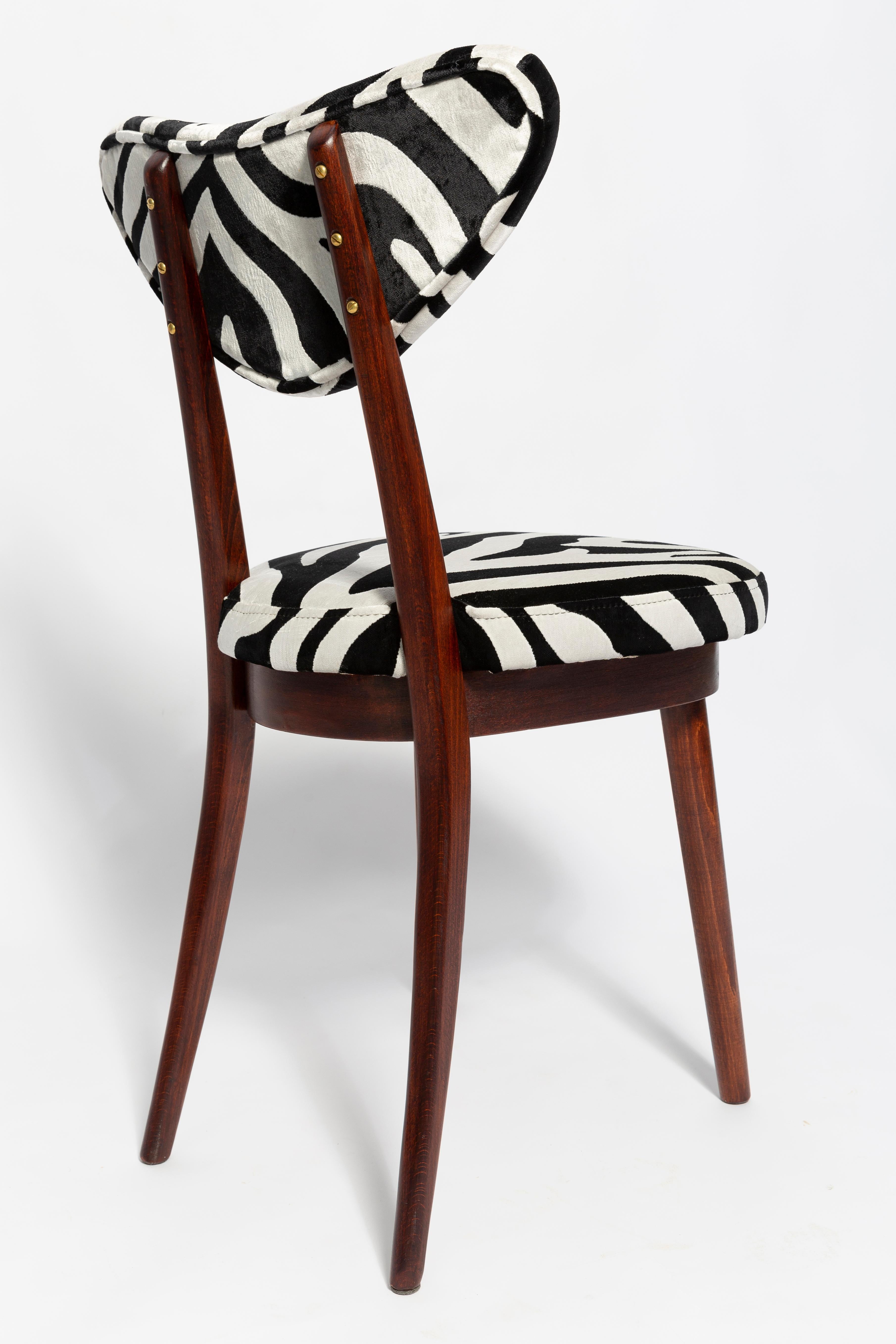 20th Century Midcentury Regency Zebra Black and White Heart Chair, Poland, 1960s For Sale