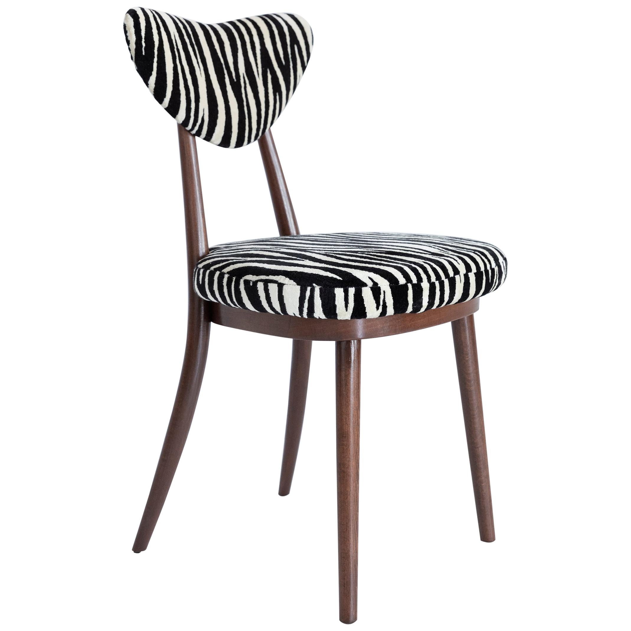 Midcentury Regency Zebra Black and White Heart Chair, Poland, 1960s For Sale