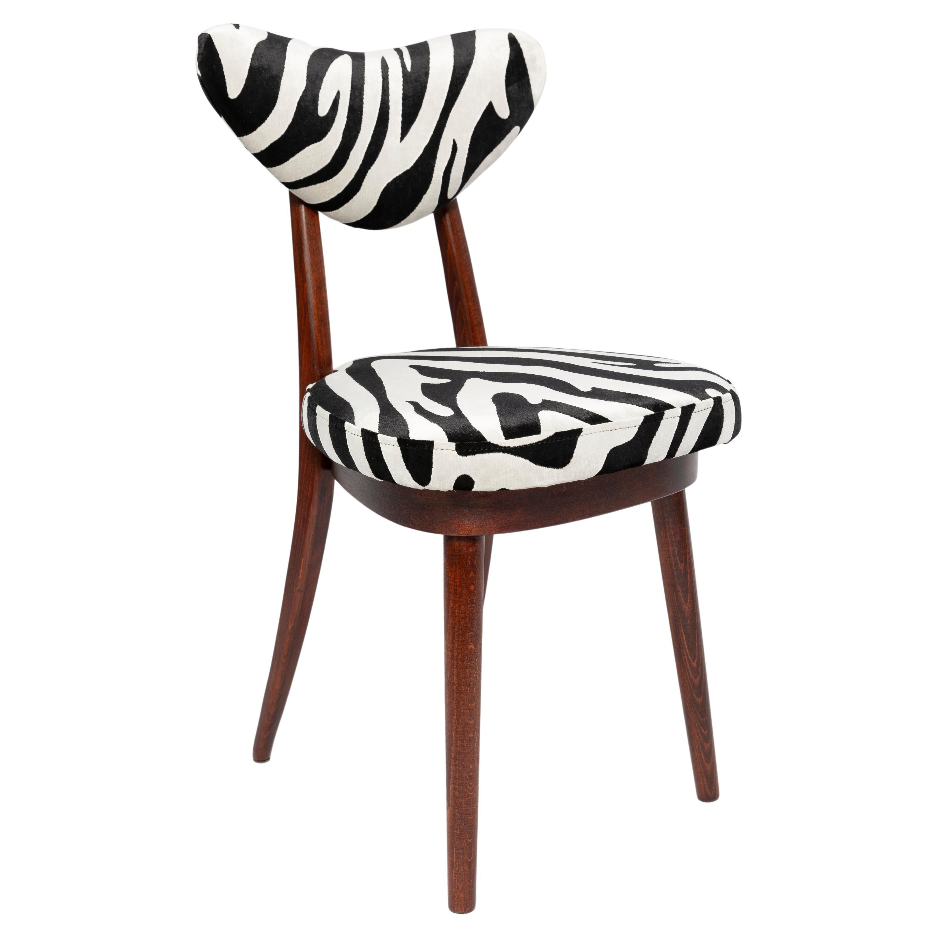 Midcentury Regency Zebra Black and White Heart Chair, Poland, 1960s For Sale