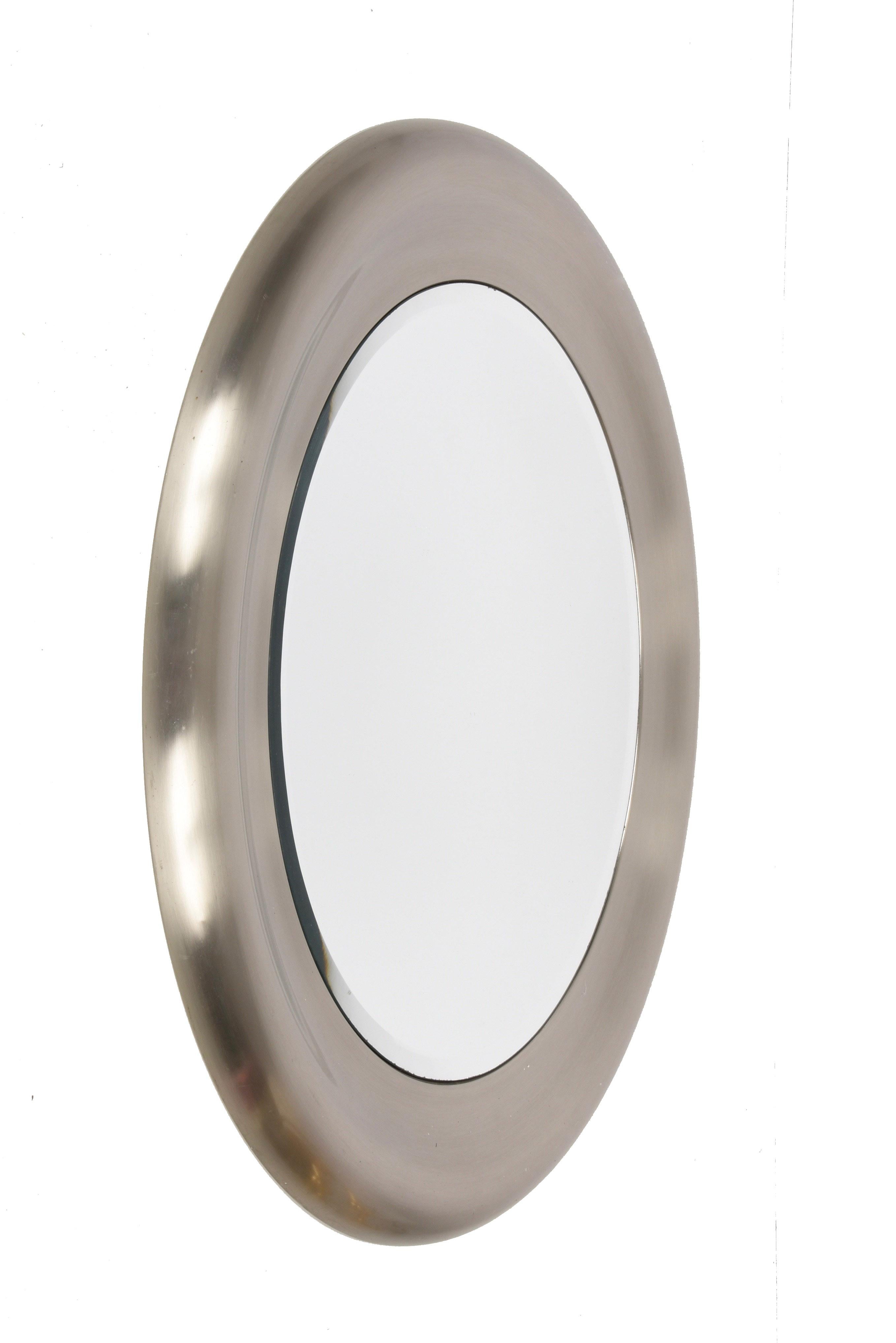 Midcentury Reggiani Italian Round Steel and Bevelled Wall Mirror, 1960s For Sale 9