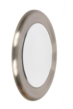 Midcentury Reggiani Italian Round Steel and Bevelled Wall Mirror, 1960s