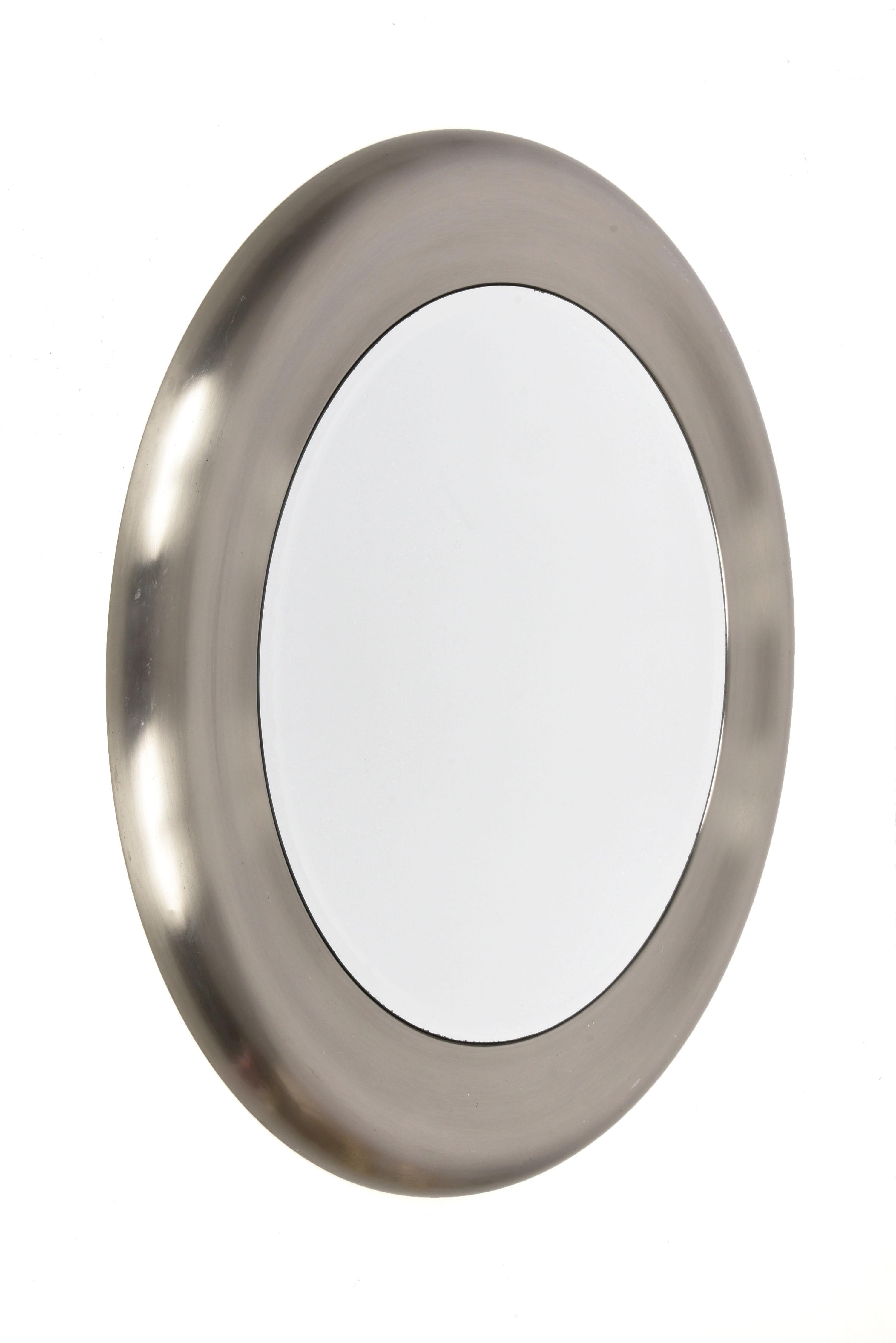 Mid-Century Modern Midcentury Reggiani Italian Round Steel and Bevelled Wall Mirror, 1960s For Sale