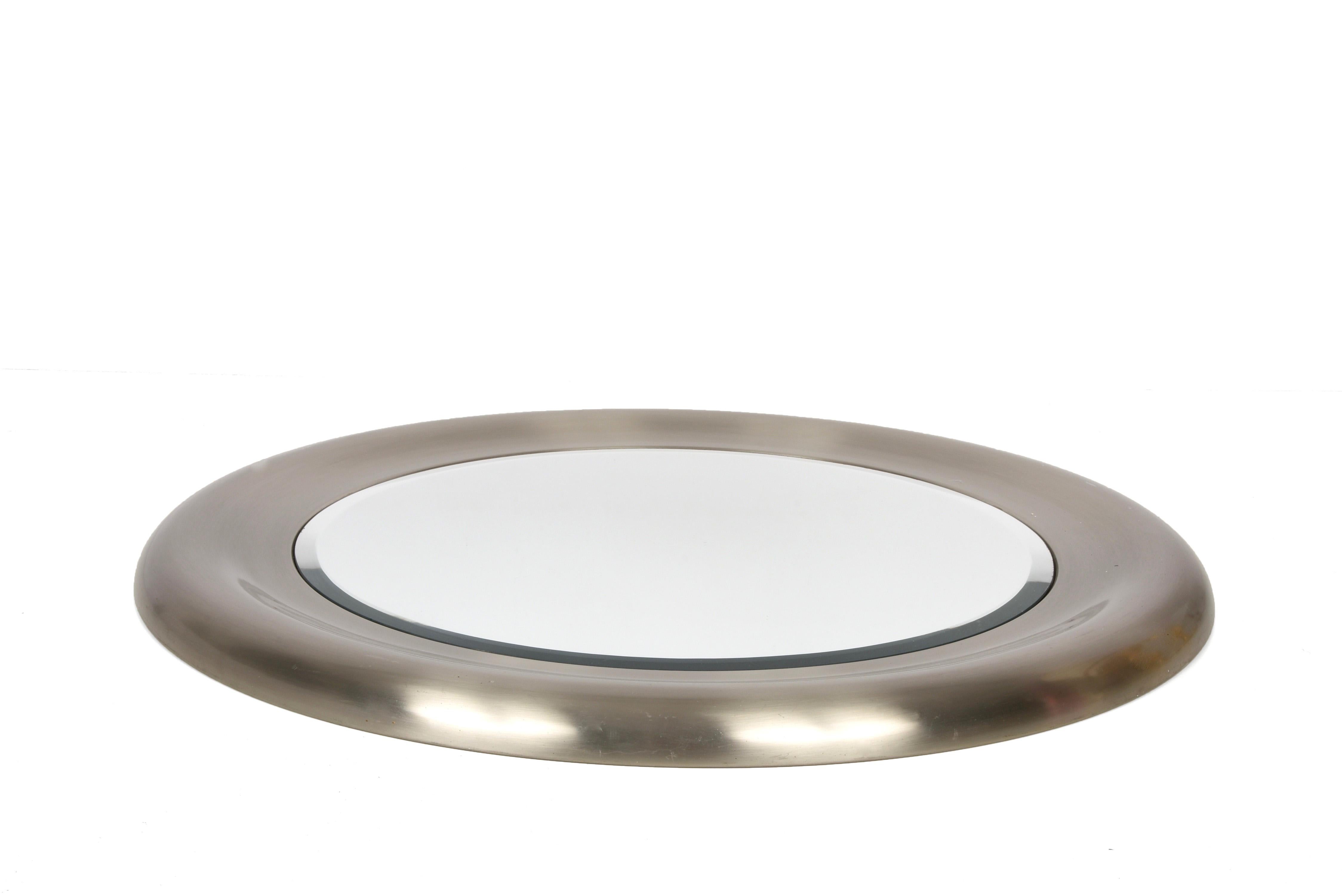Mid-20th Century Midcentury Reggiani Italian Round Steel and Bevelled Wall Mirror, 1960s For Sale