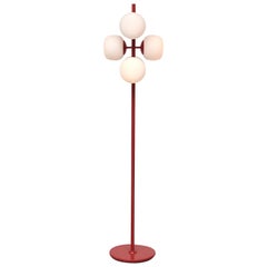 Midcentury Regianni Style Red Metal and Milk Glass Floor Lamp